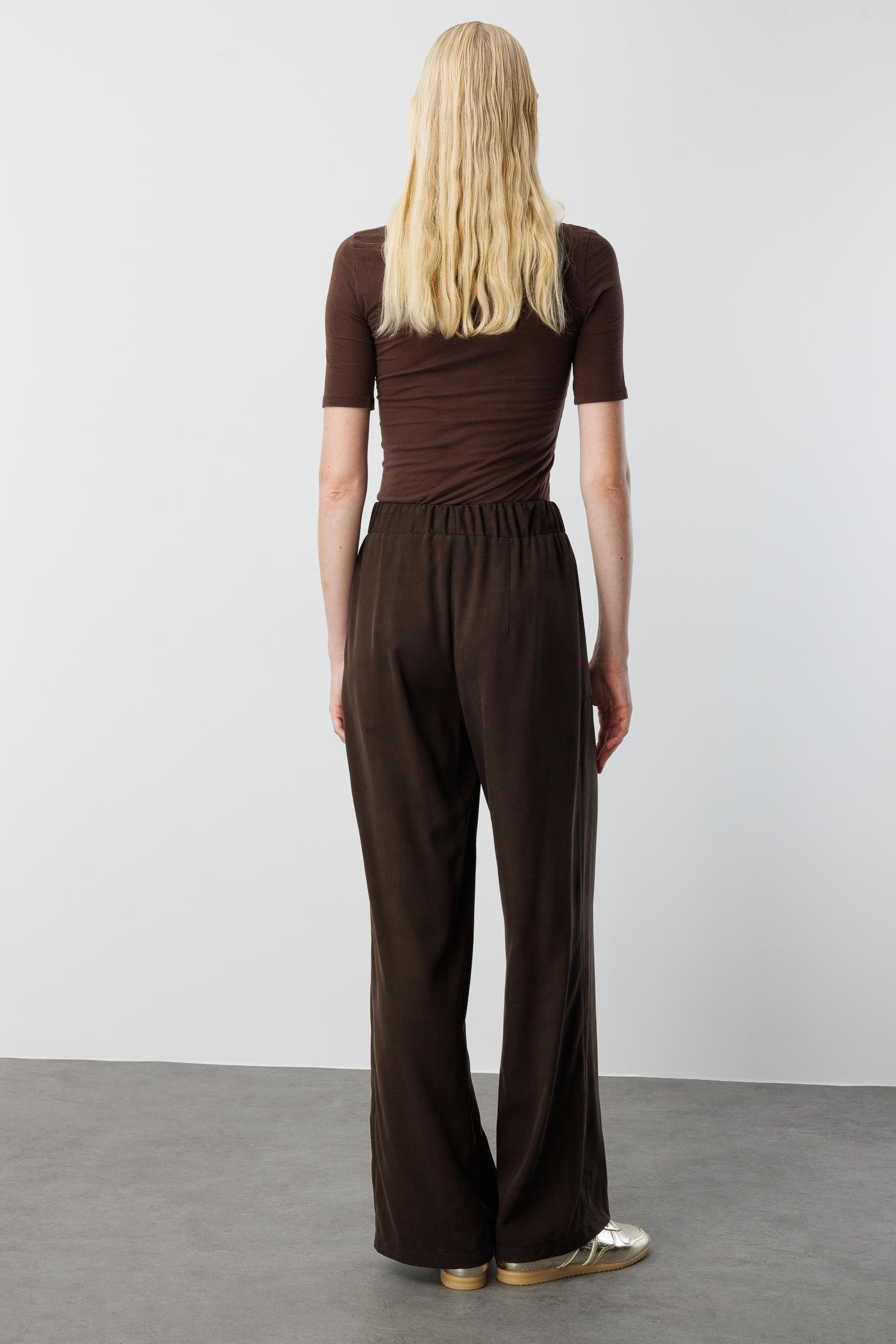 Modailgi  Beli Lastikli Tünel Bağcık Detaylı Torba Cepli Pantolon - 15042 Kahve