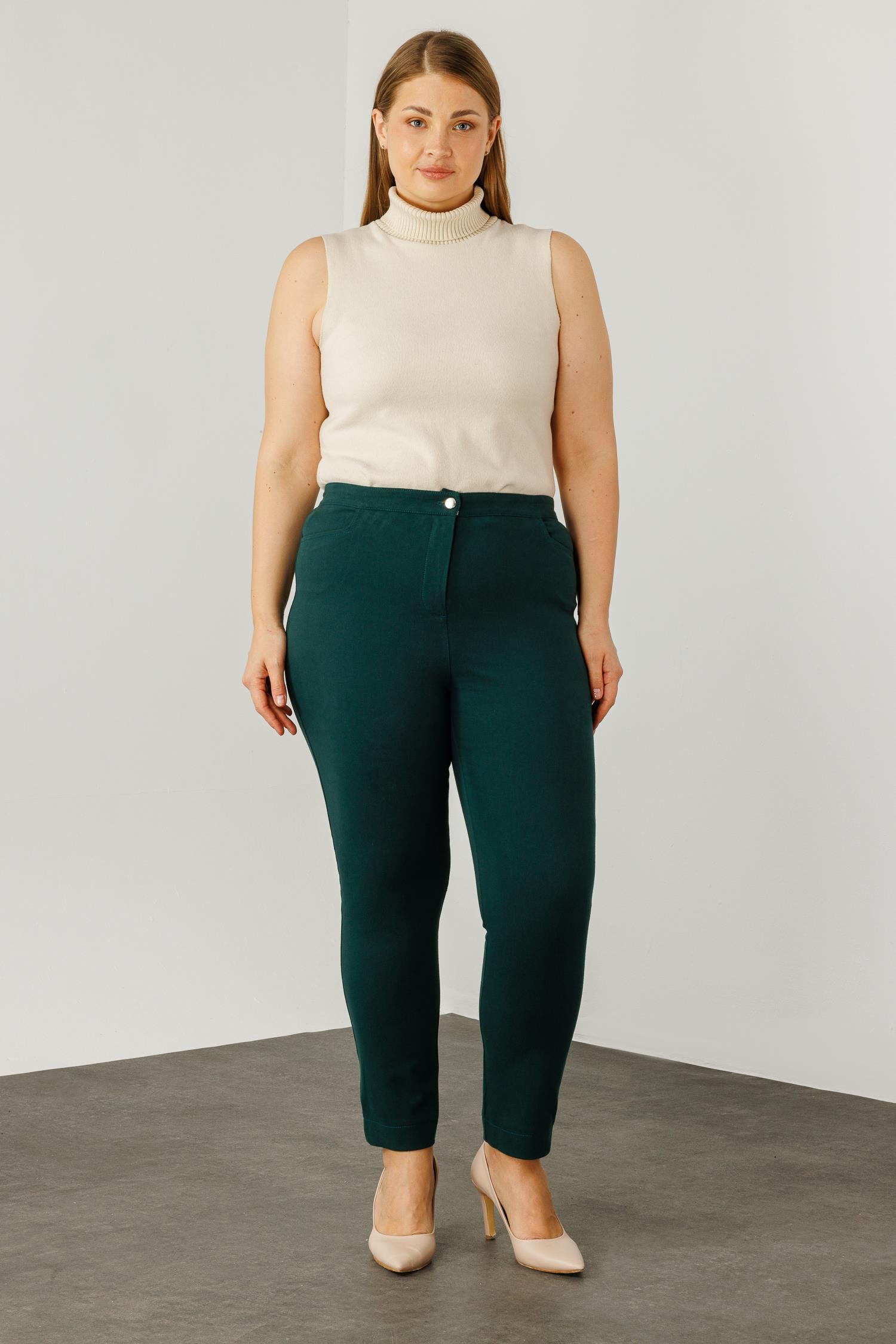 Modailgi  Beli Lastikli Yan Cep Kanvas Pantolon Zümrüt