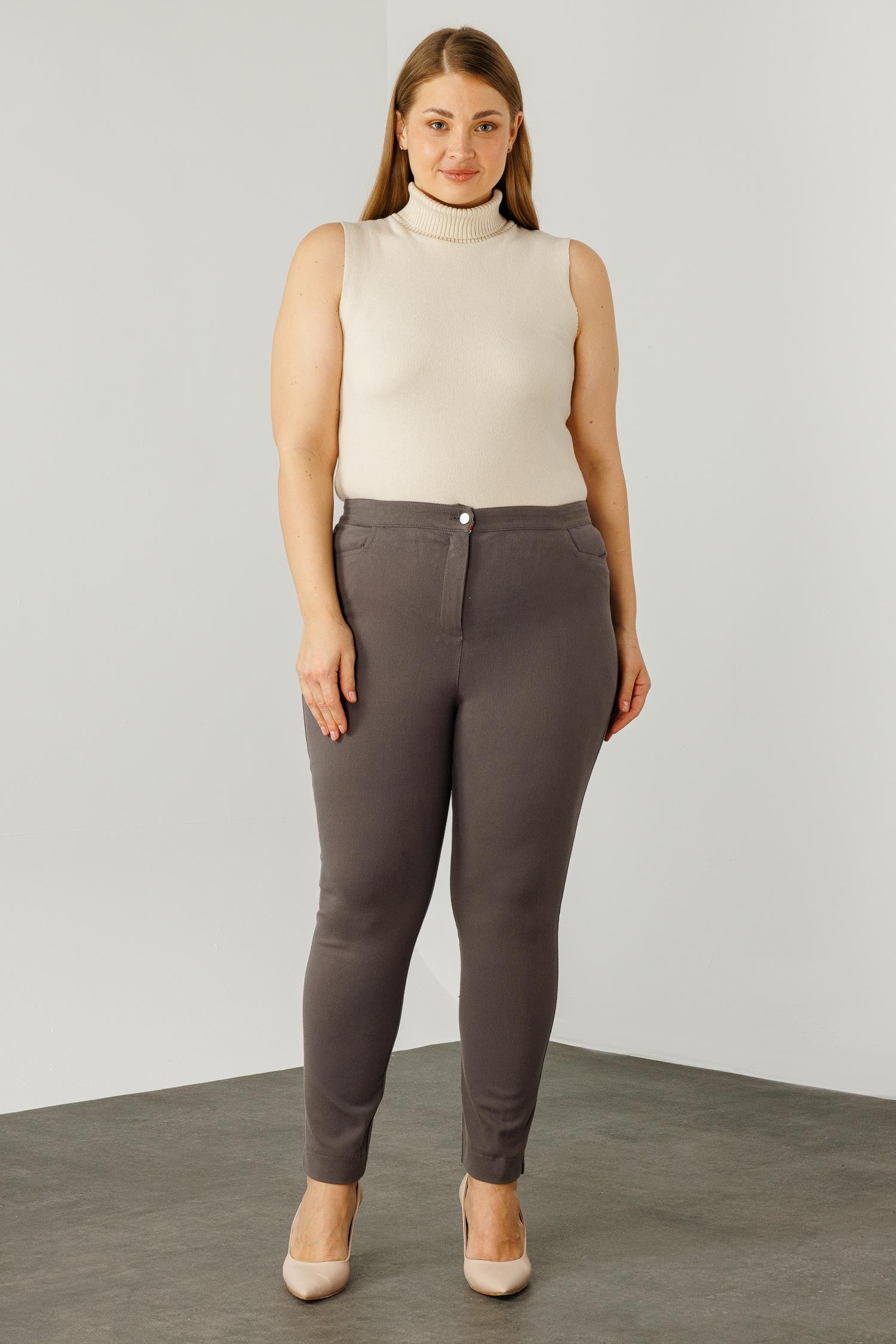 Modailgi  Beli Lastikli Yan Cep Kanvas Pantolon Gri