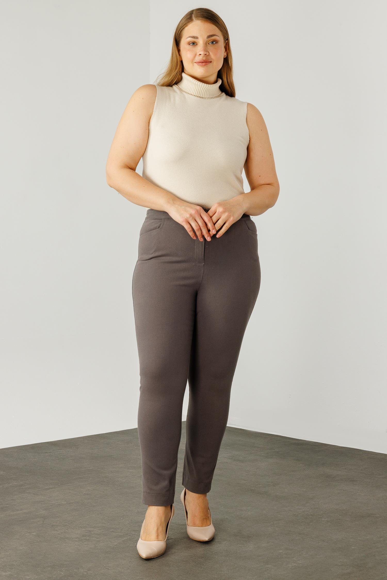 Modailgi  Beli Lastikli Yan Cep Kanvas Pantolon Gri