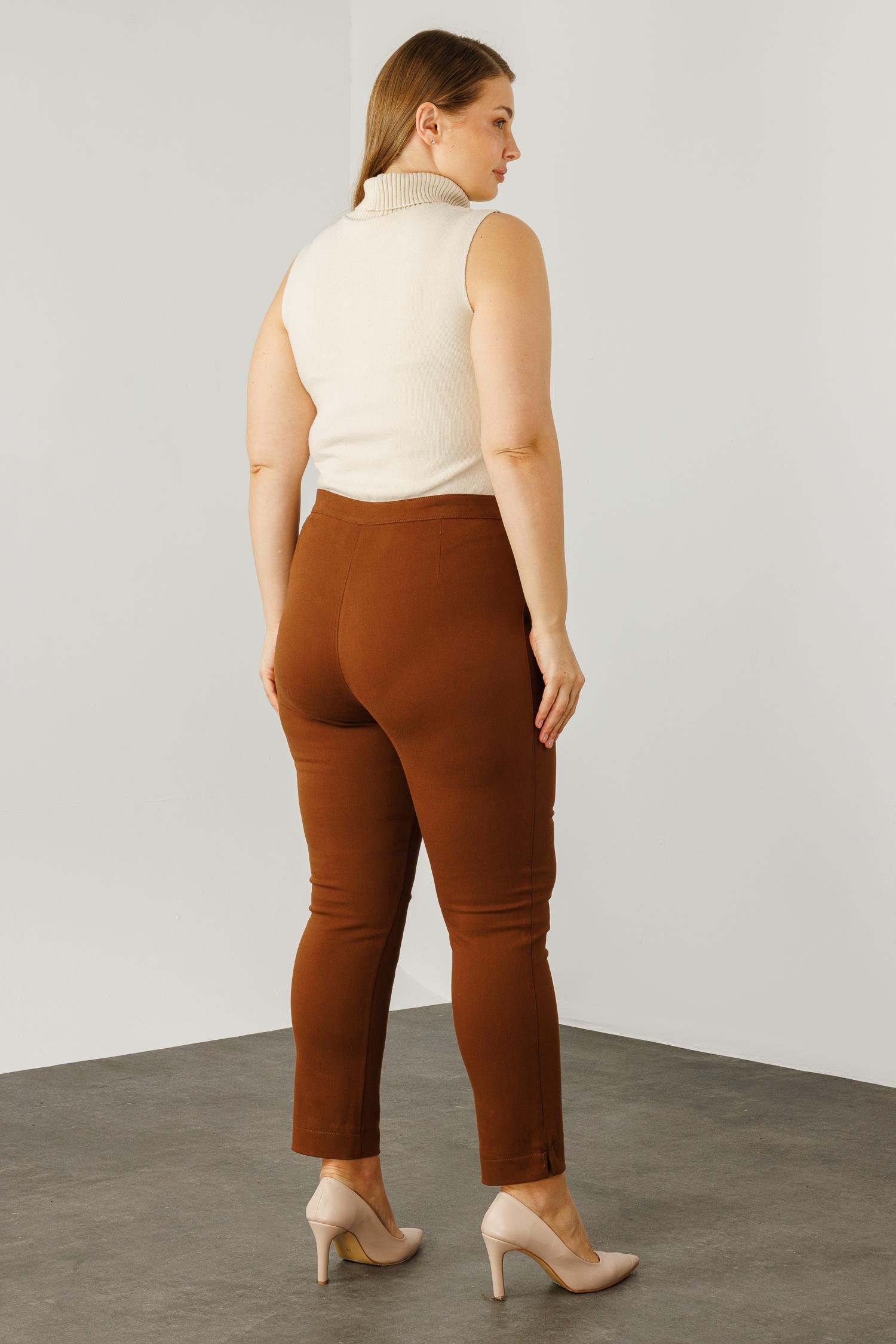 Modailgi  Beli Lastikli Yan Cep Kanvas Pantolon Taba