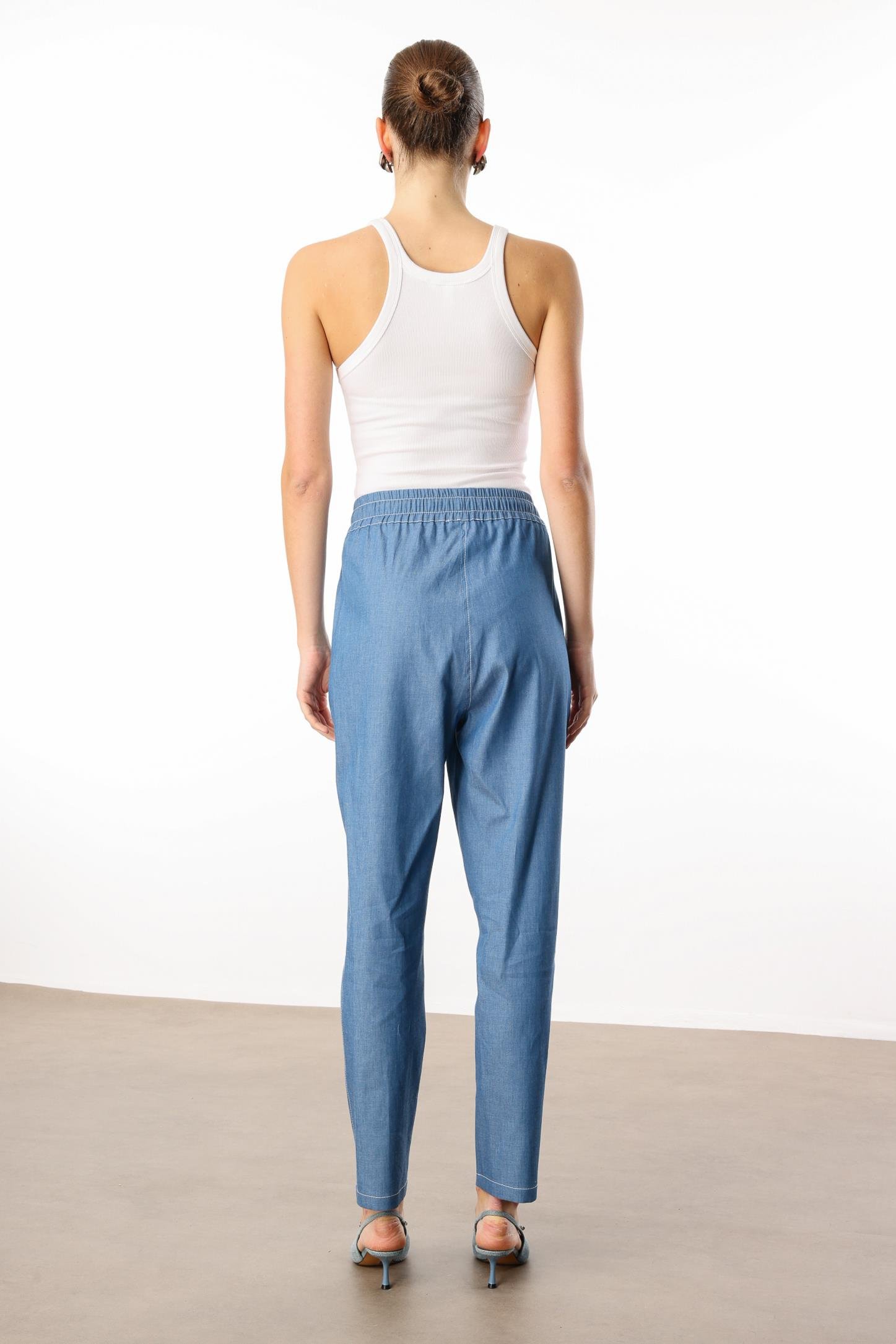 Modailgi  Beli Lastikli Yandan Cepli Pantolon - 15003 Mavi