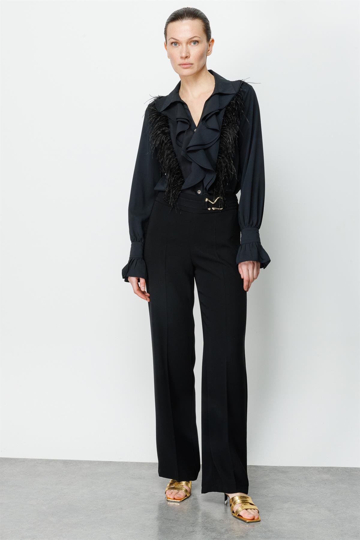 Modailgi  Beli Metal Toka Detaylı Pantolon Siyah