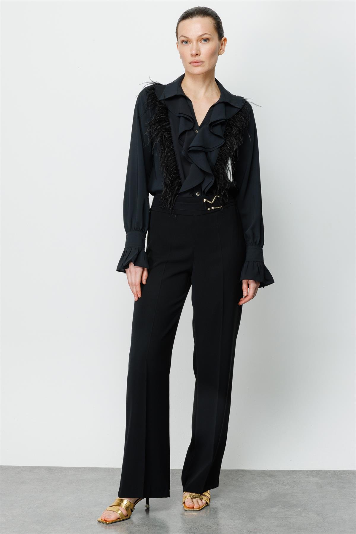 Modailgi  Beli Metal Toka Detaylı Pantolon Siyah