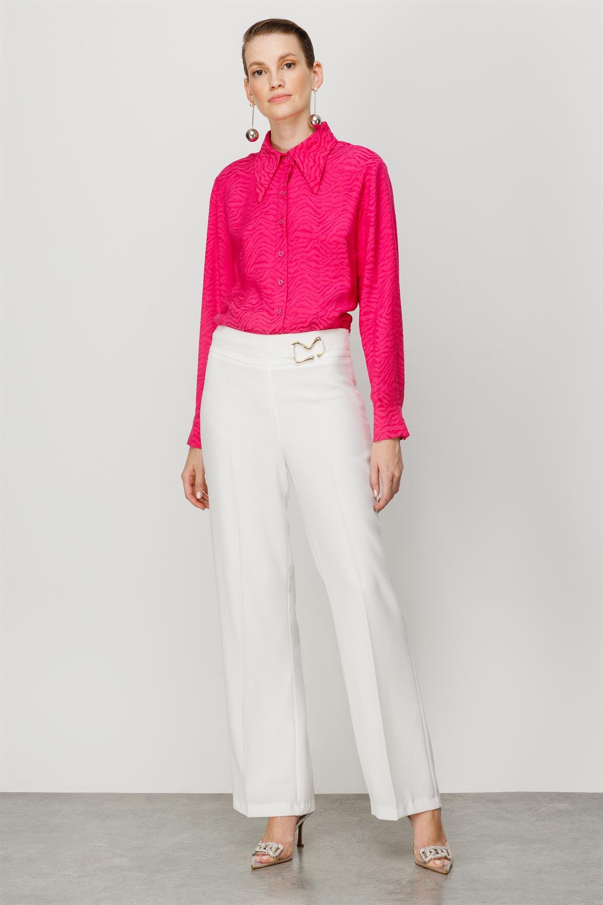 Modailgi  Beli Metal Toka Detaylı Pantolon Ekru