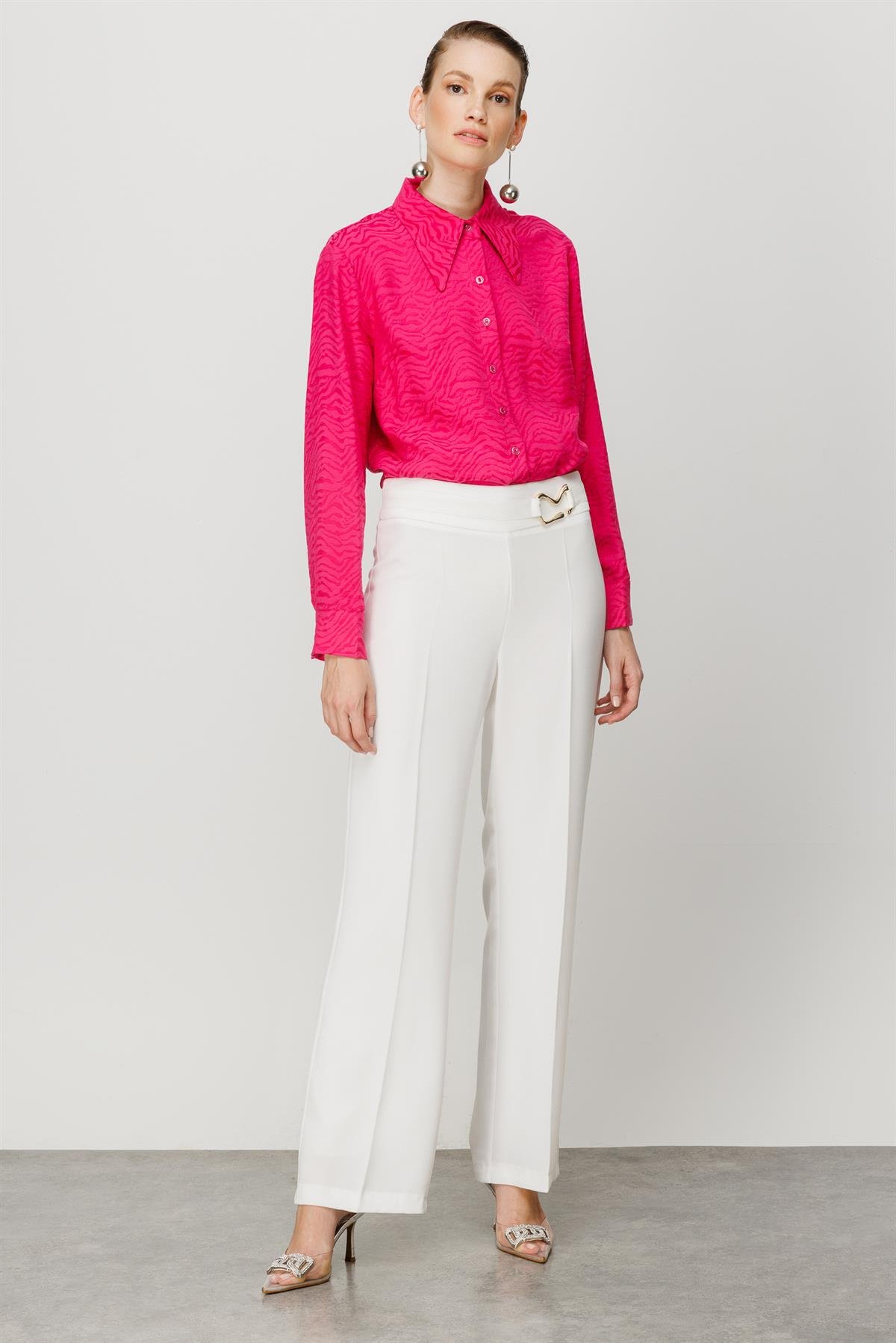 Modailgi  Beli Metal Toka Detaylı Pantolon Ekru