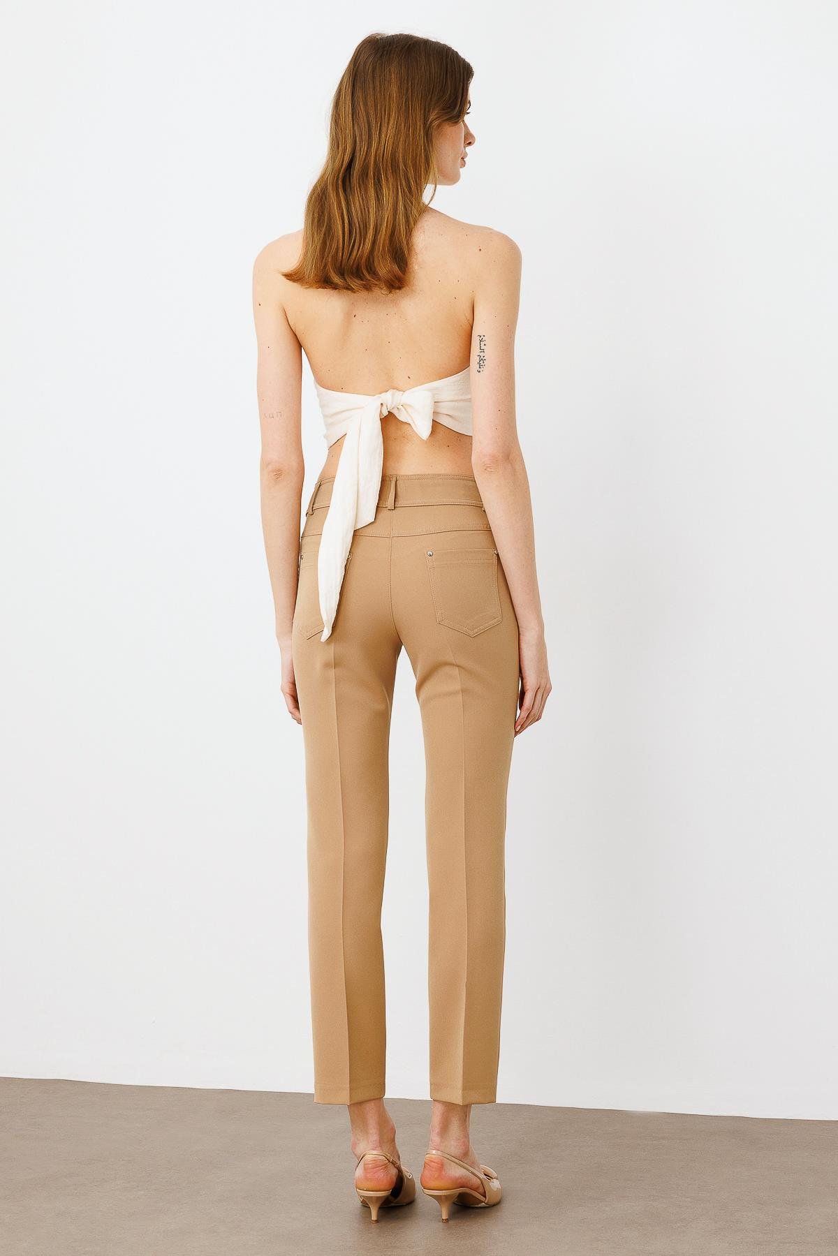 Modailgi  Beş Cep Dar Paça Pantolon Camel