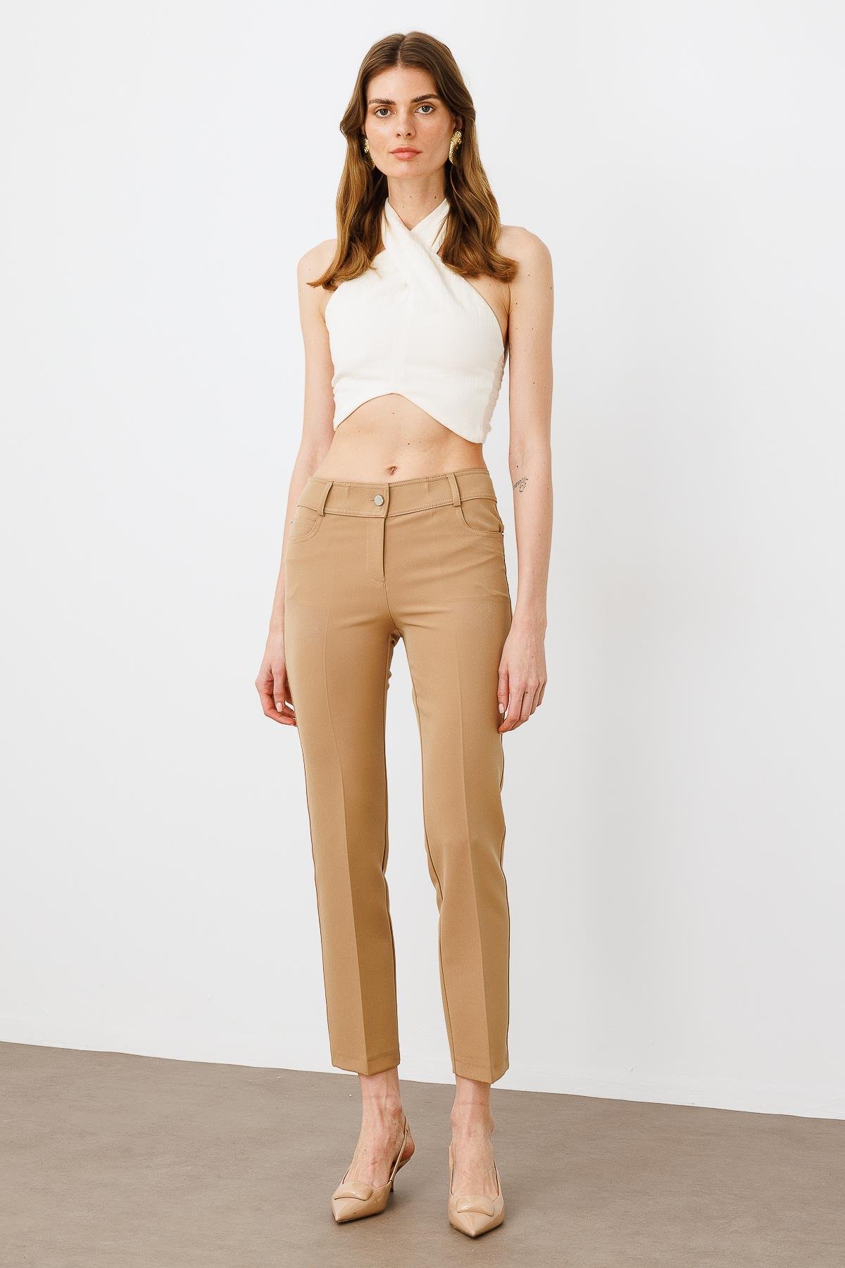 Modailgi  Beş Cep Dar Paça Pantolon Camel