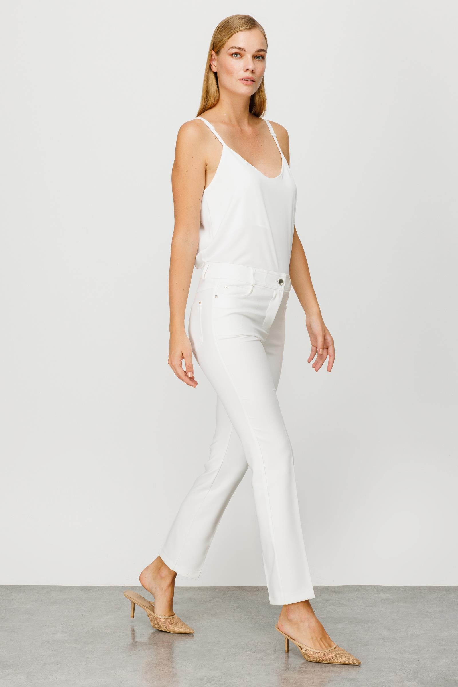 Modailgi  Beş Cep Dar Paça Pantolon Ekru