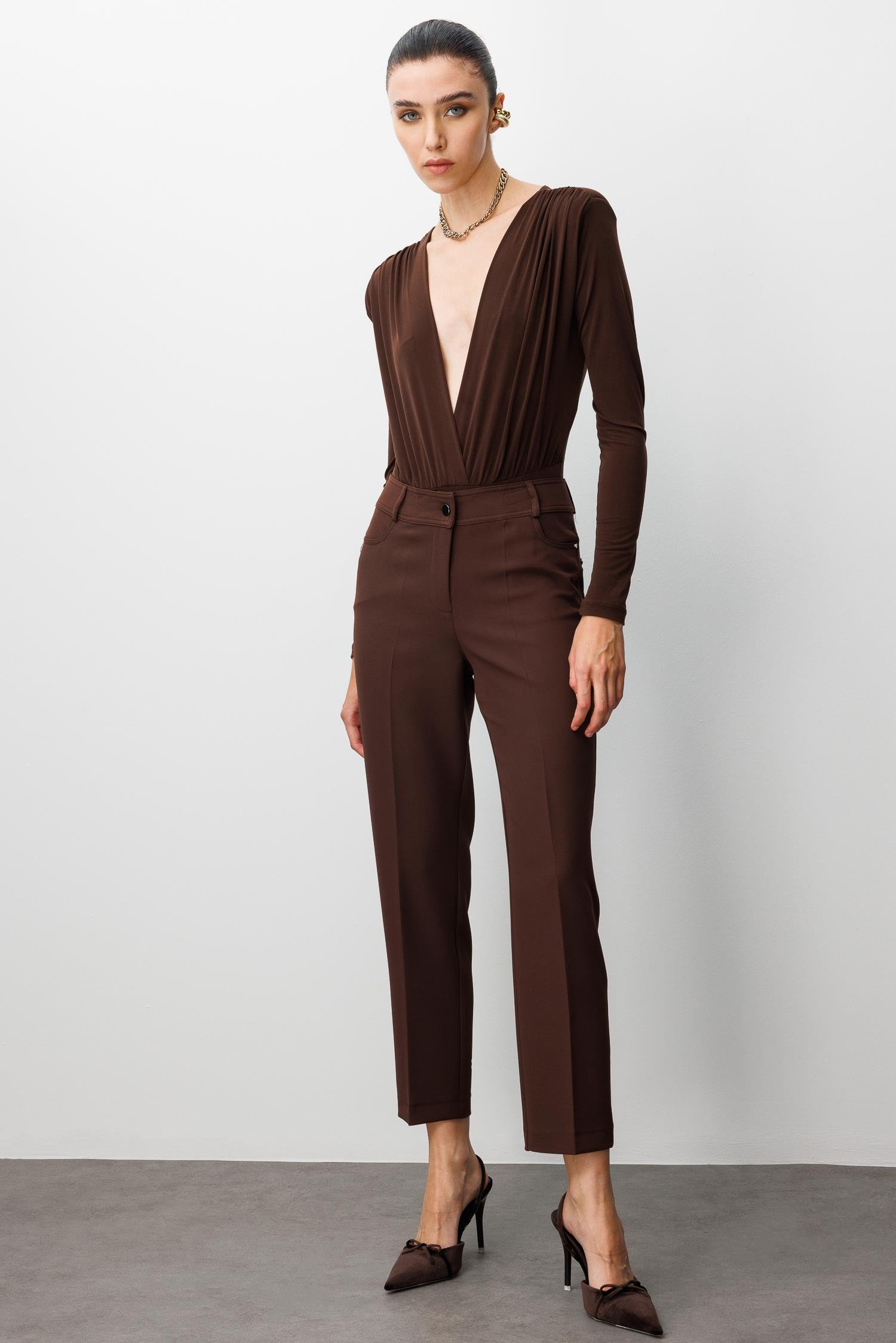 Modailgi  Beş Cep Dar Paça Pantolon Kahve