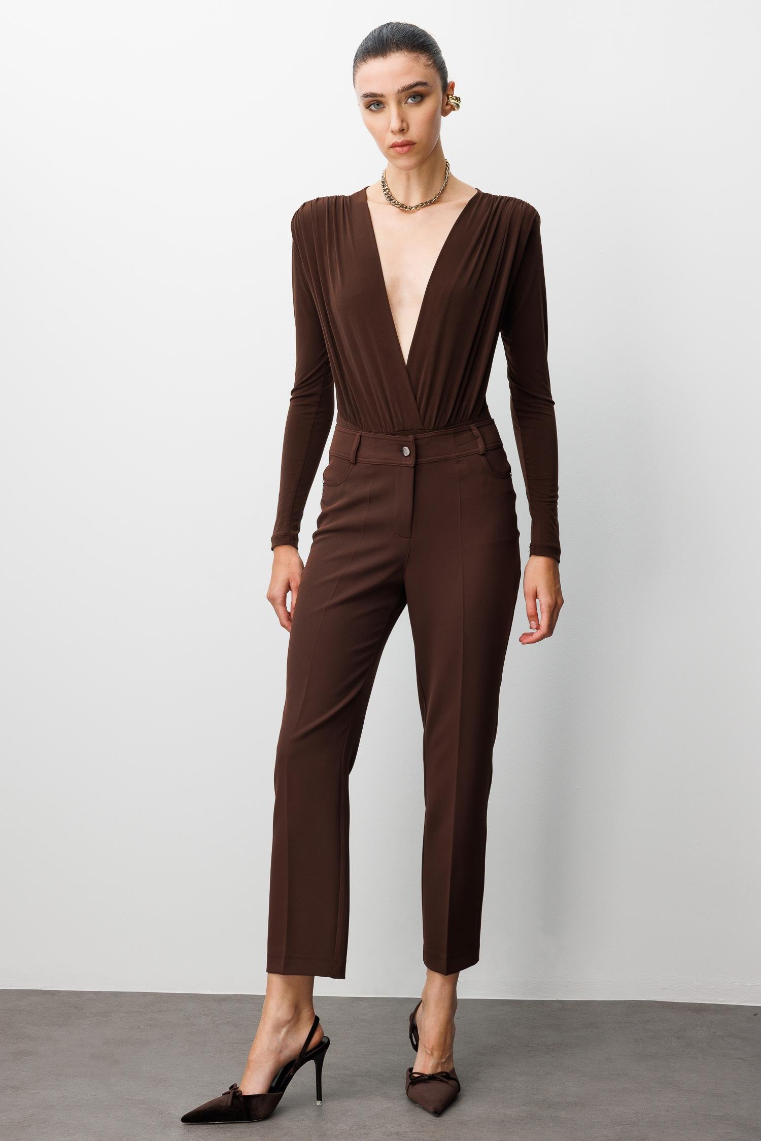 Modailgi  Beş Cep Dar Paça Pantolon Kahve