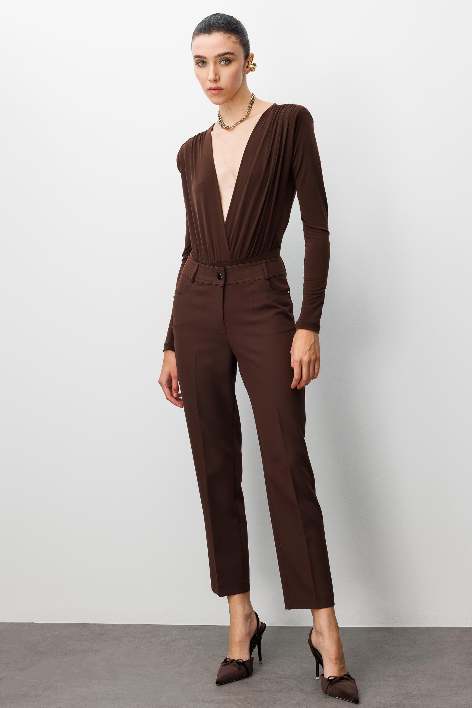 Modailgi  Beş Cep Dar Paça Pantolon Kahve