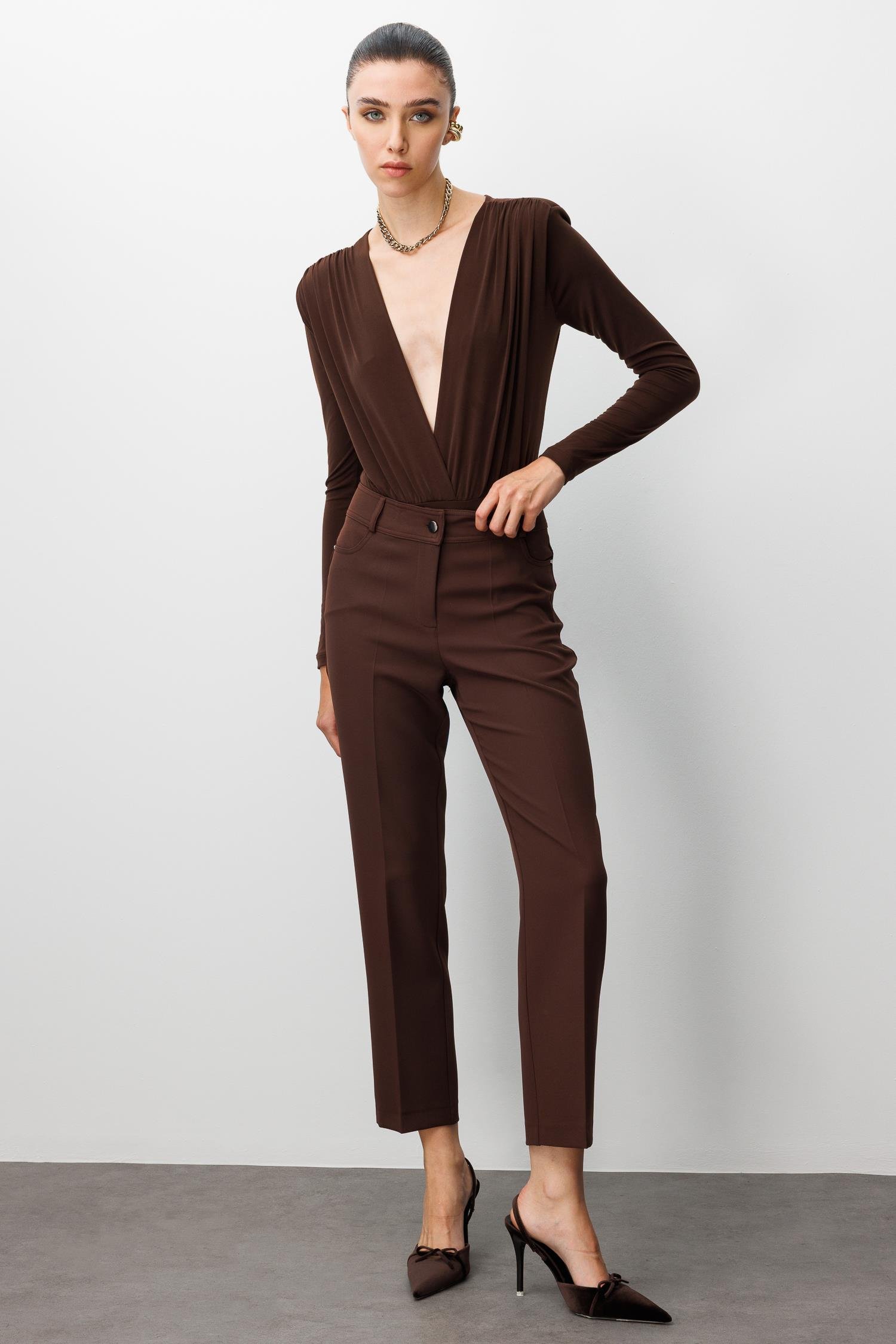 Modailgi  Beş Cep Dar Paça Pantolon Kahve