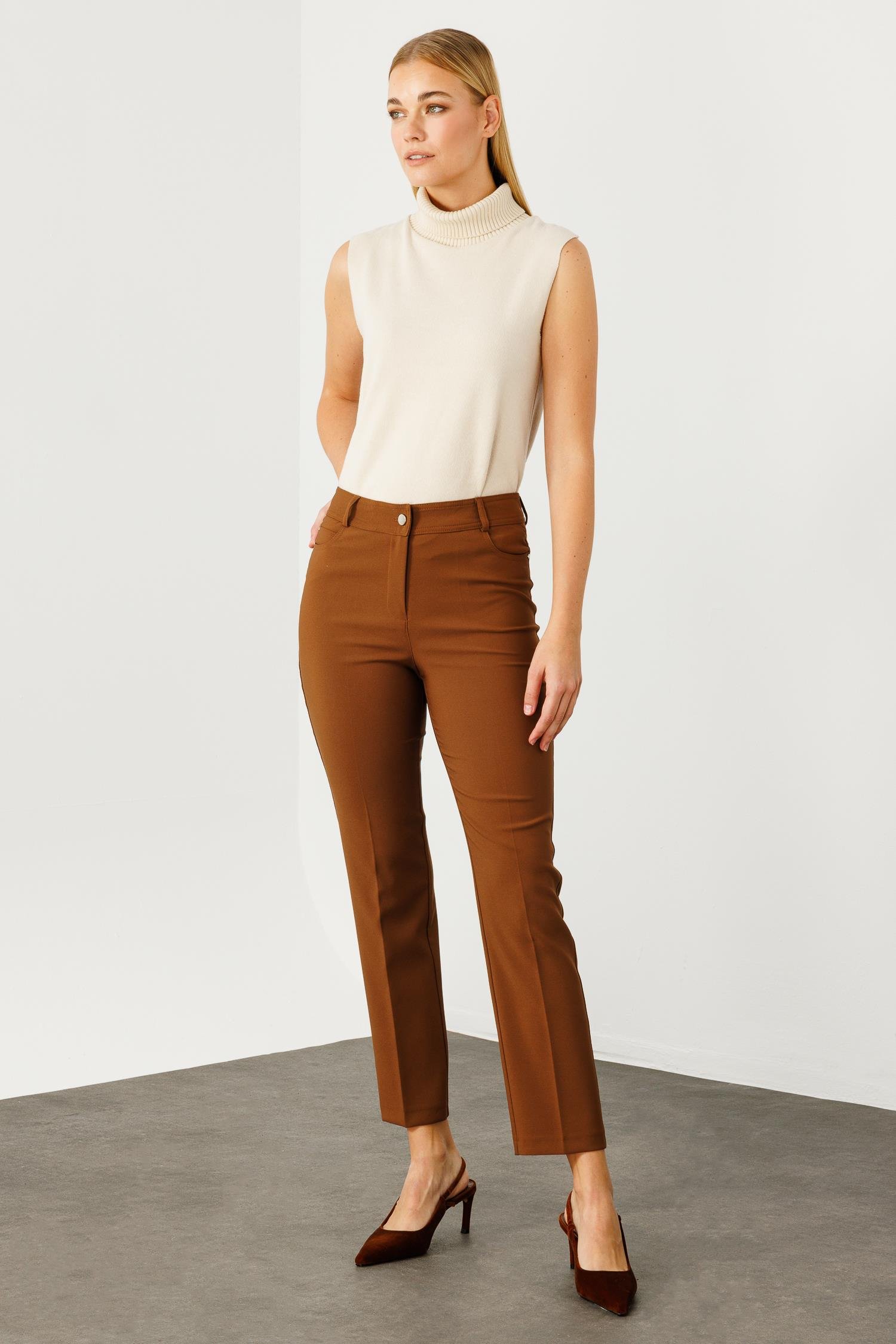 Modailgi  Beş Cep Dar Paça Pantolon Taba