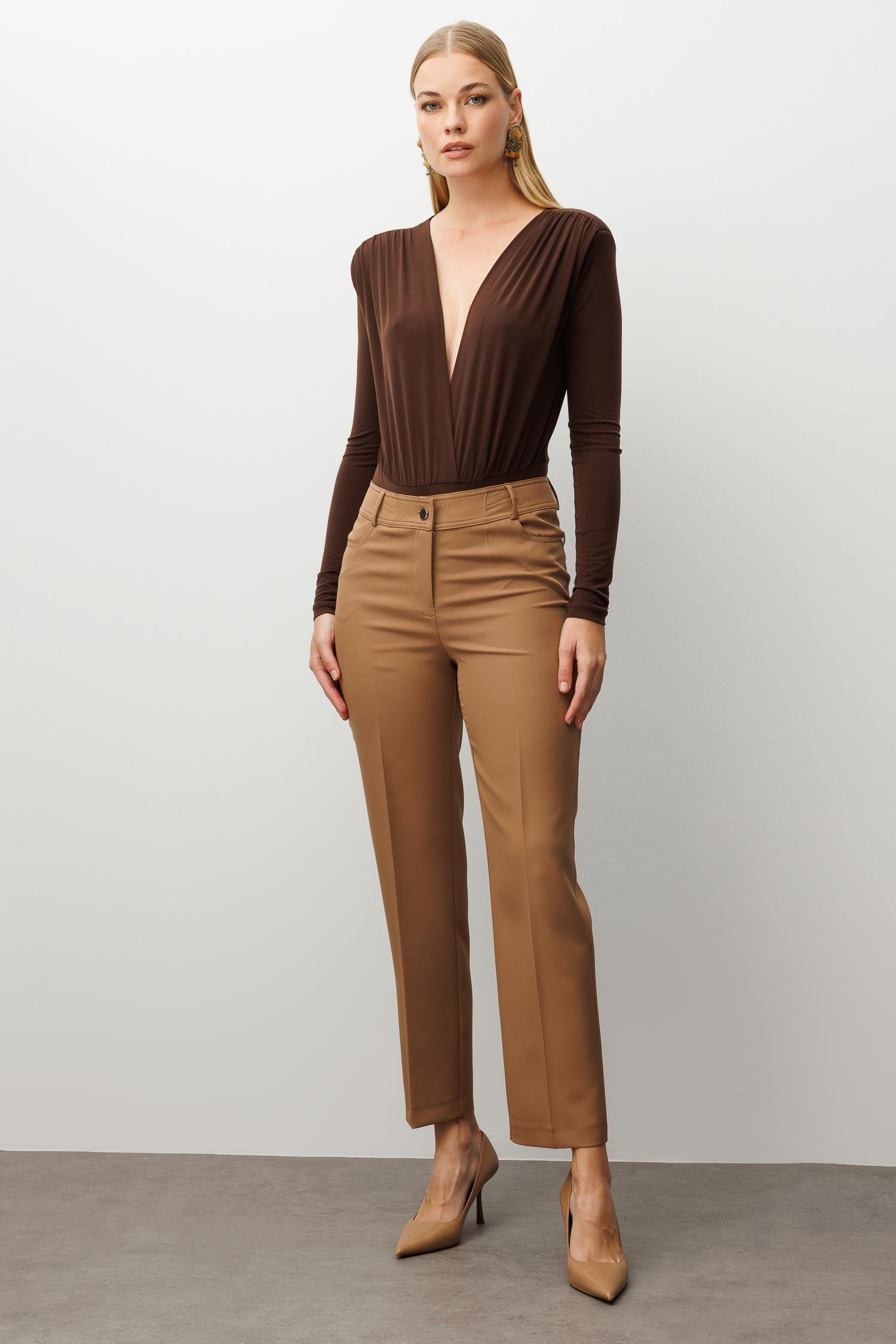 Modailgi  Beş Cep Dar Paça Pantolon Vizon