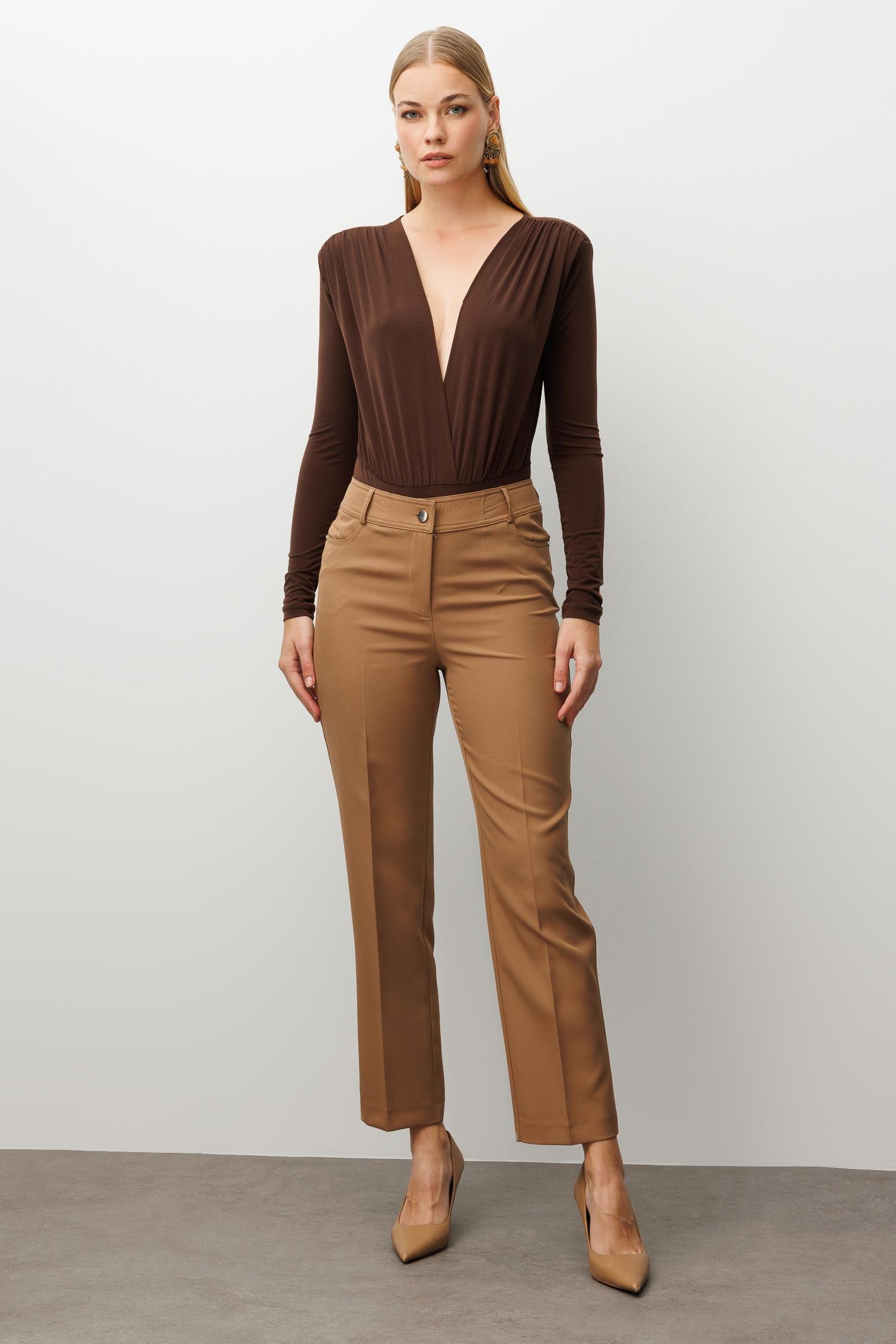 Modailgi  Beş Cep Dar Paça Pantolon Vizon