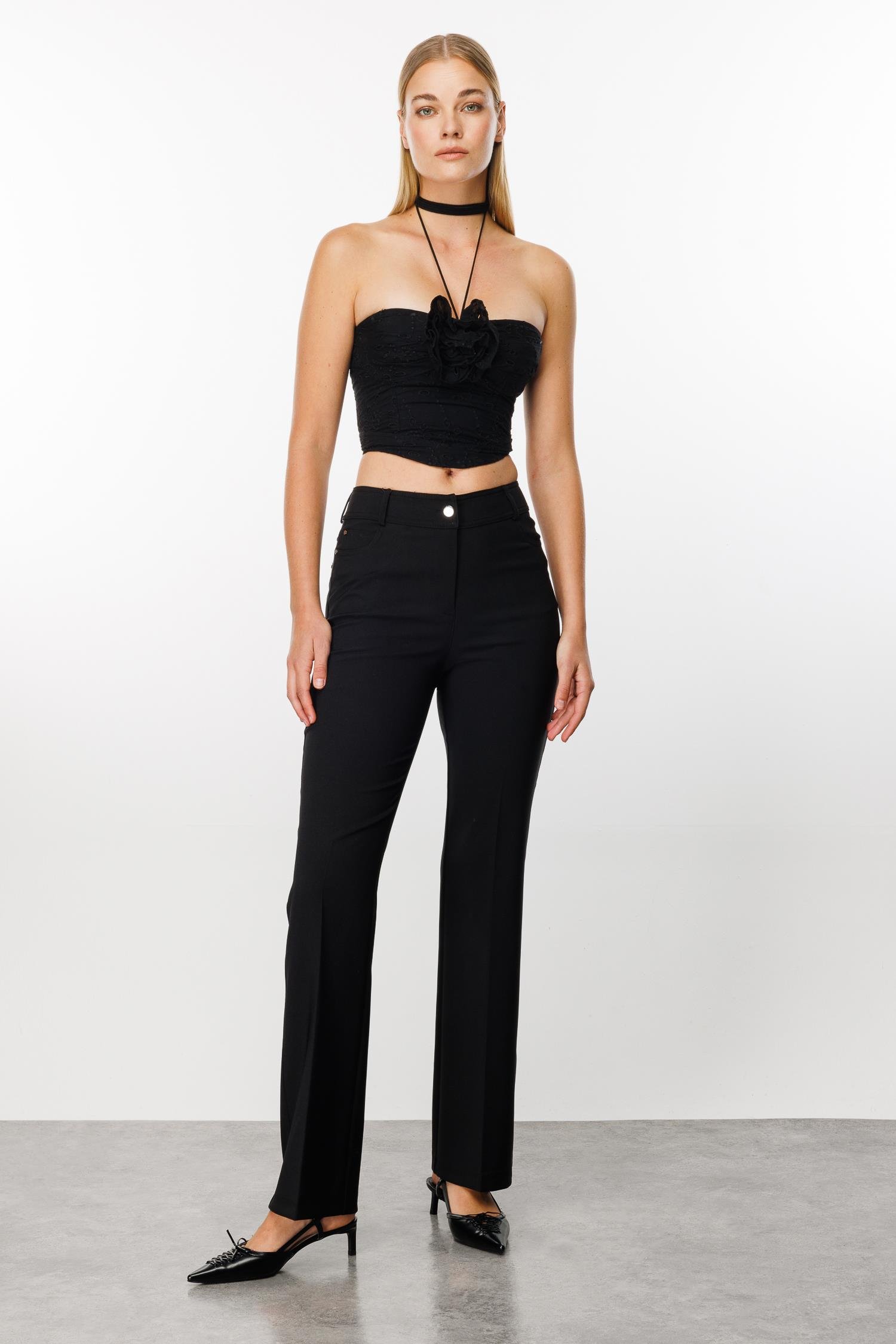 Modailgi  Beş Cep İspanyol Paça Pantolon Siyah