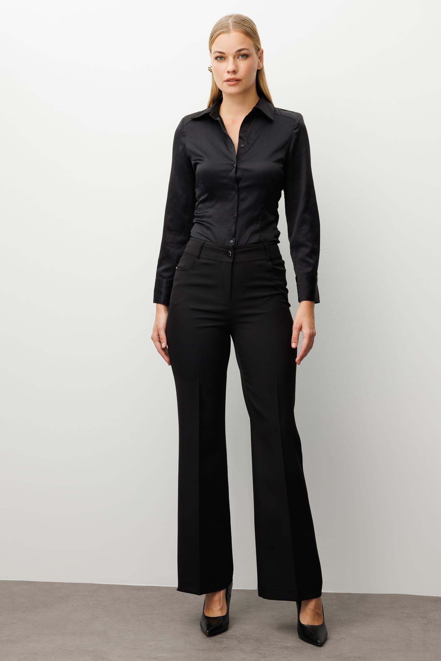 Modailgi  Beş Cep İspanyol Paça Pantolon Siyah