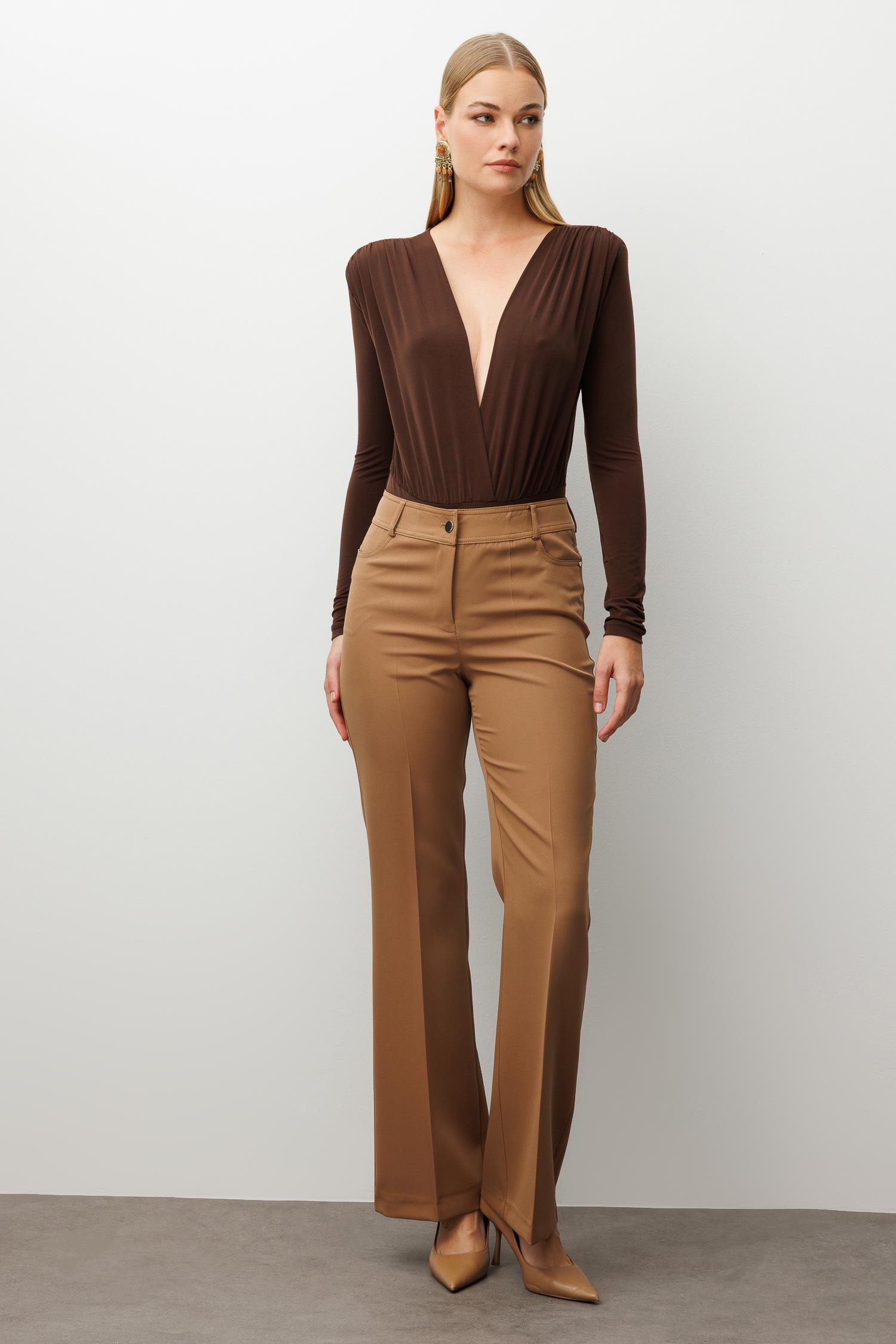 Modailgi  Beş Cep İspanyol Paça Pantolon Vizon