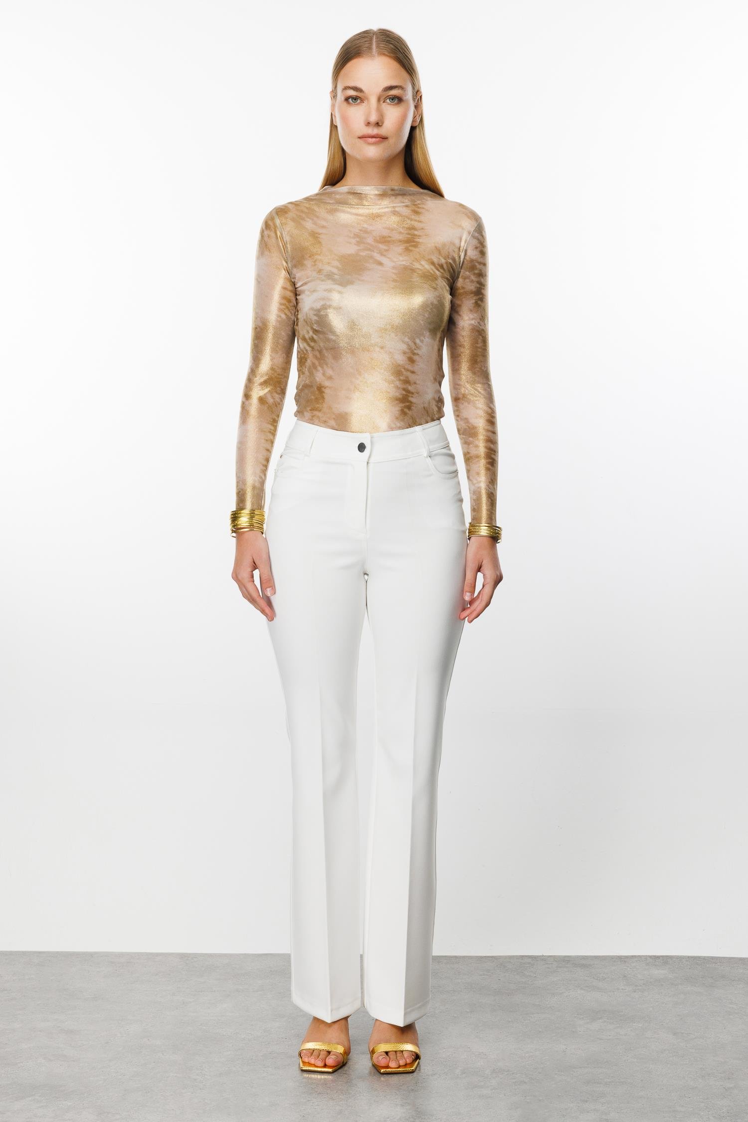 Modailgi  Beş Cep İspanyol Paça Pantolon Ekru