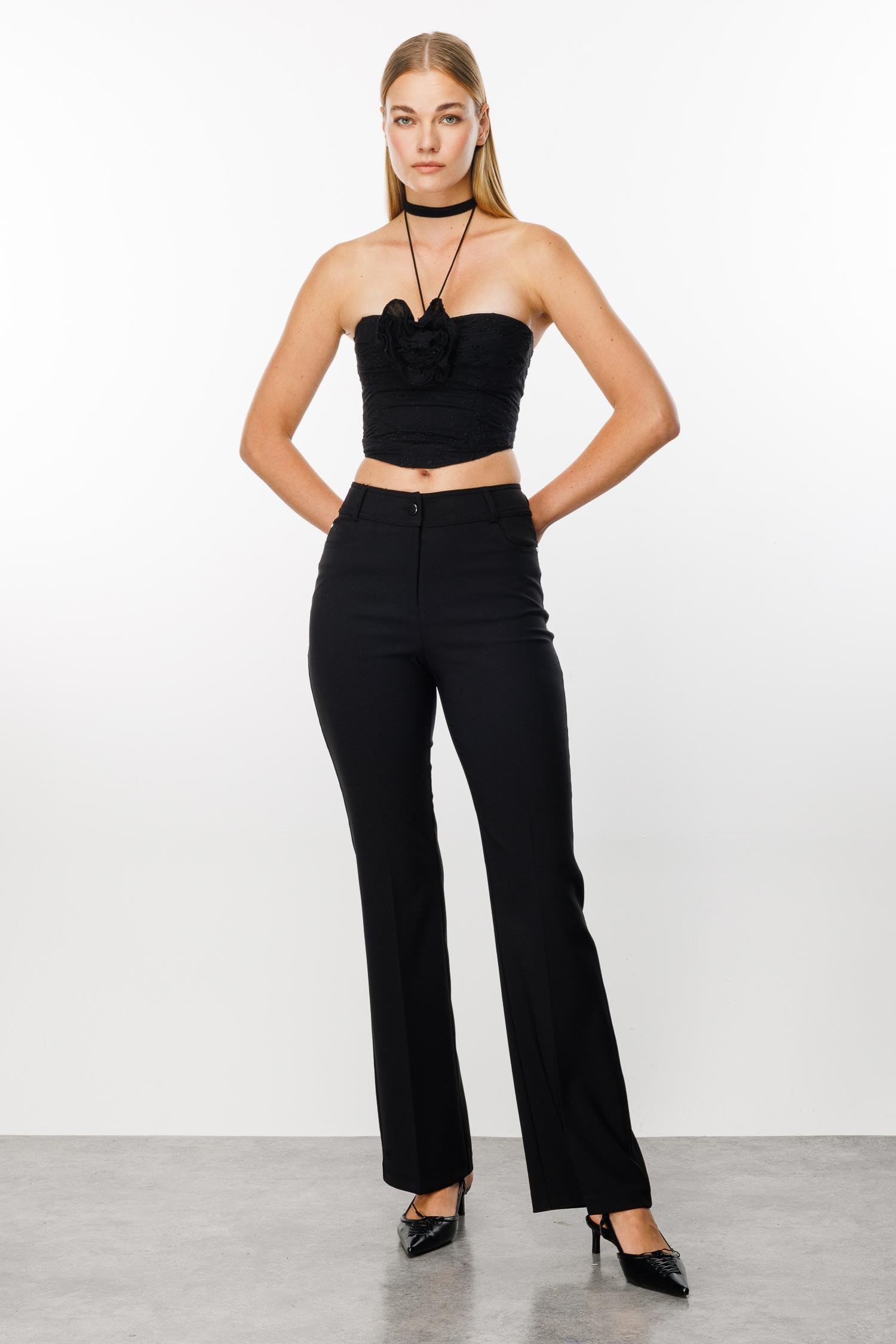 Modailgi  Beş Cep İspanyol Paça Pantolon Siyah