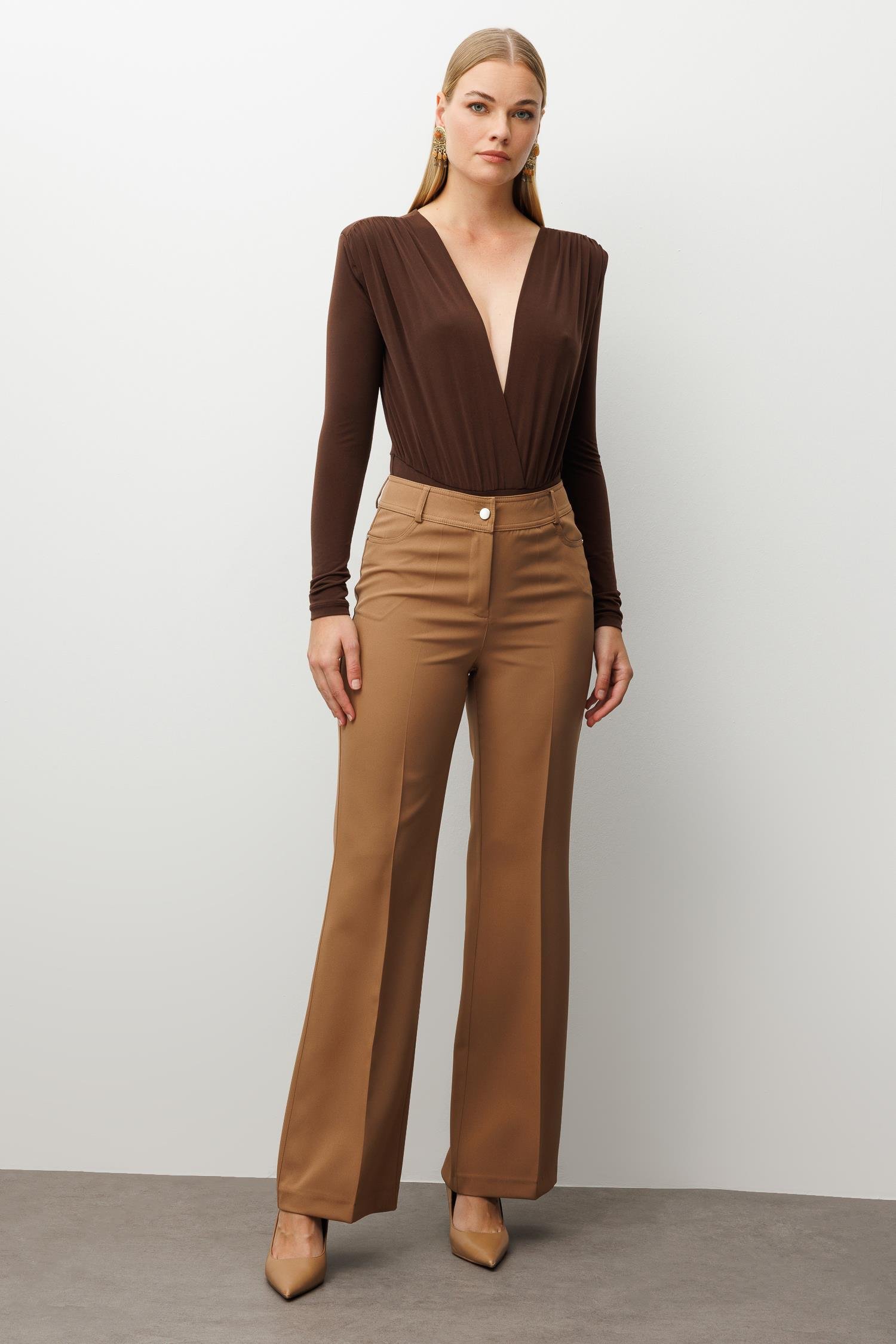 Modailgi  Beş Cep İspanyol Paça Pantolon Vizon