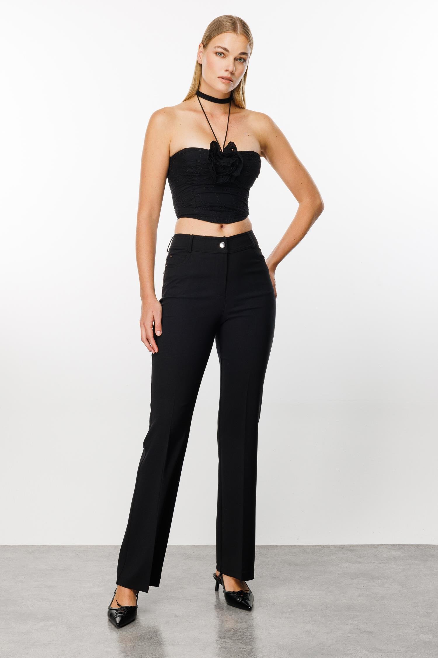 Modailgi  Beş Cep İspanyol Paça Pantolon Siyah