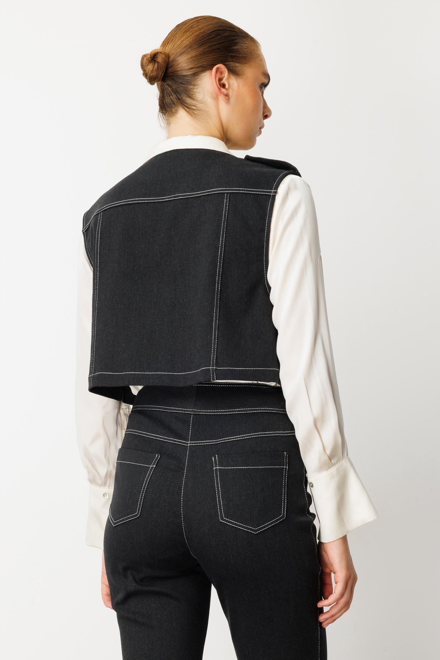 Modailgi  Beyoğlu Taşlı Fermuar Detaylı Crop Yelek - 47001 Siyah