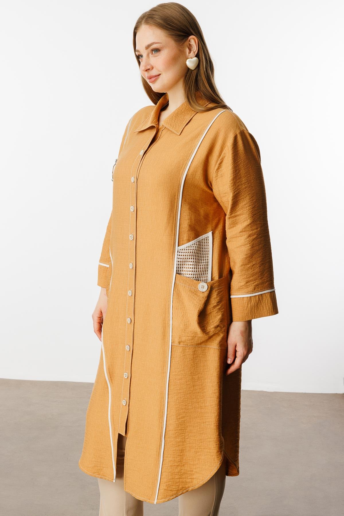 Modailgi  Biyeli Asimetrik File Detaylı Kap Orange