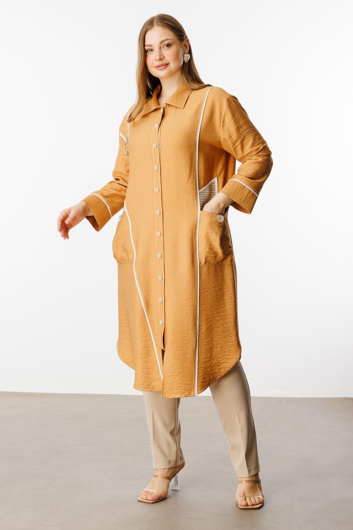 Modailgi  Biyeli Asimetrik File Detaylı Kap Orange