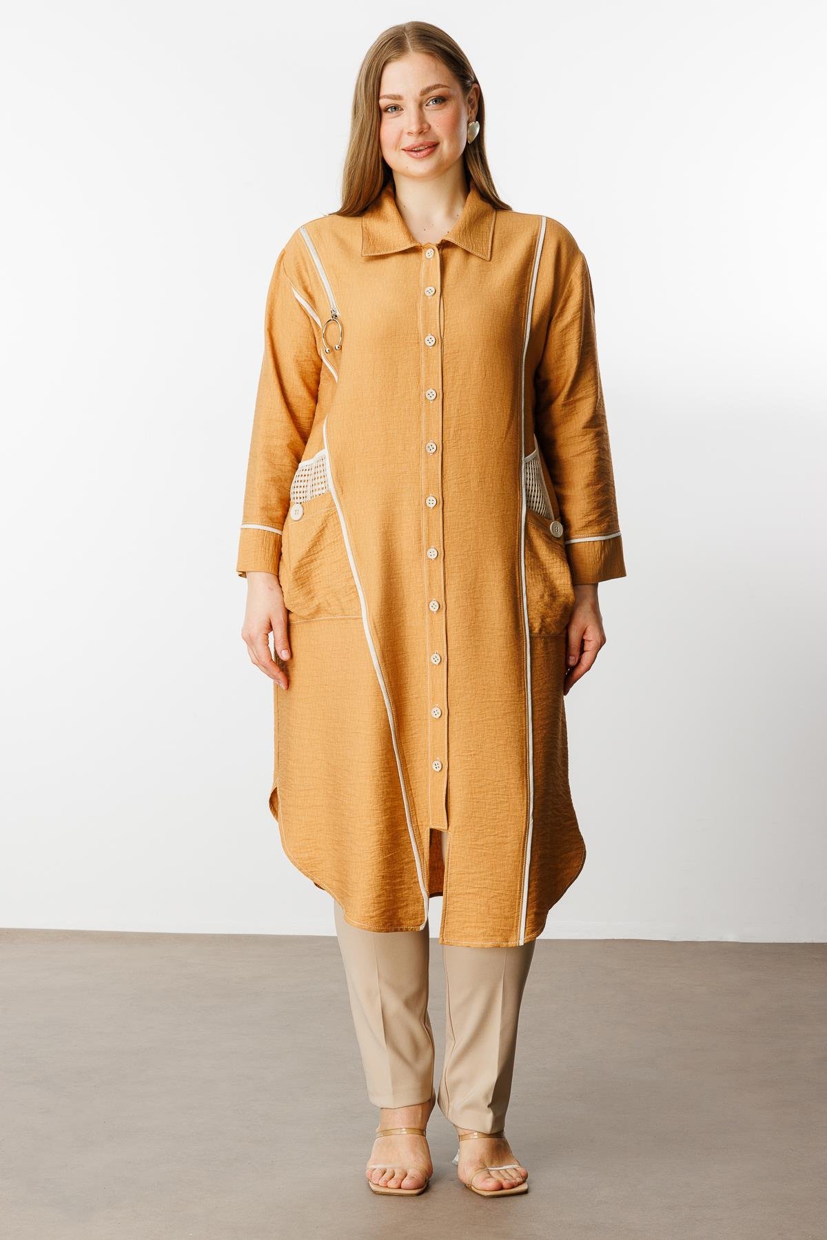 Modailgi  Biyeli Asimetrik File Detaylı Kap Orange