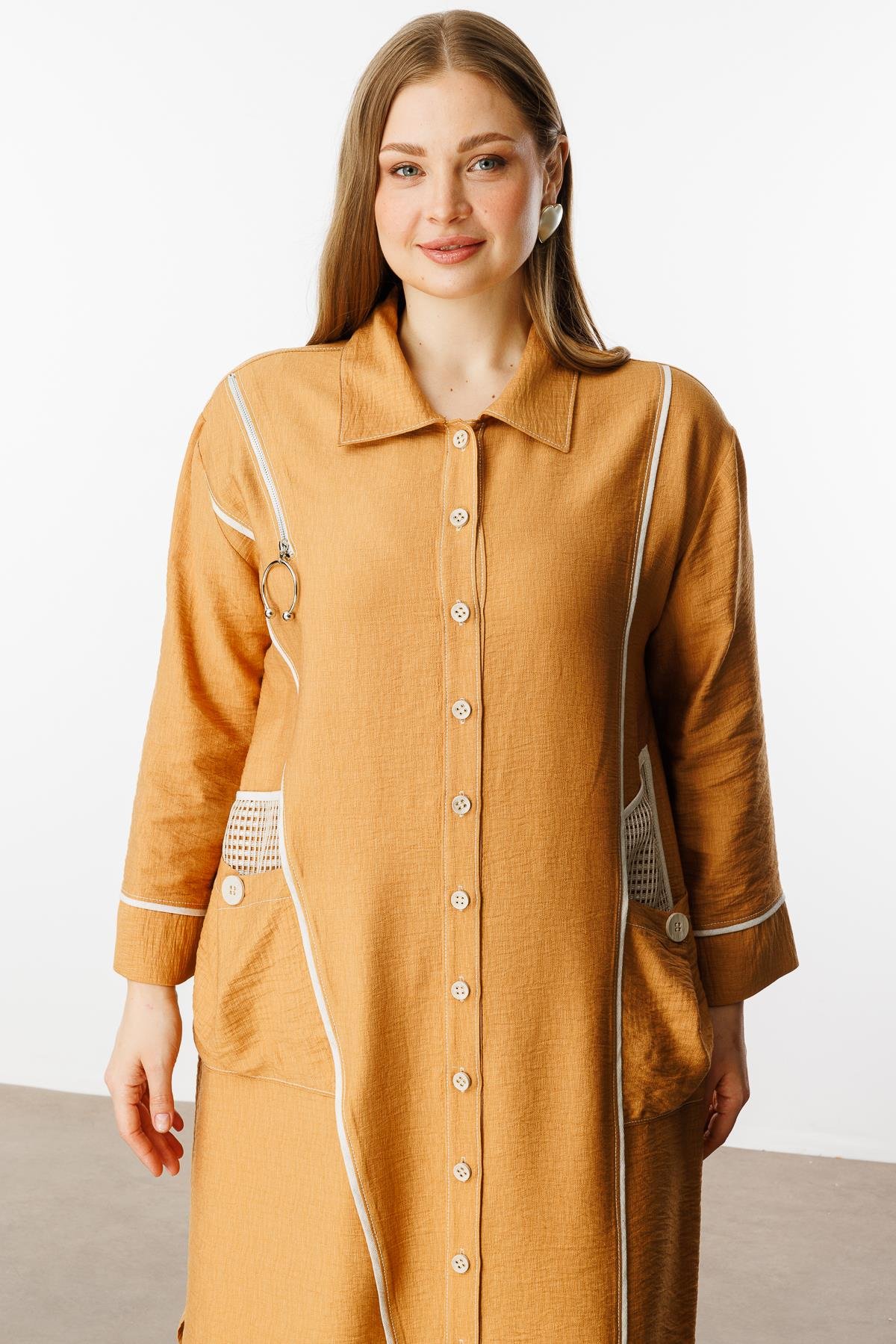 Modailgi  Biyeli Asimetrik File Detaylı Kap Orange