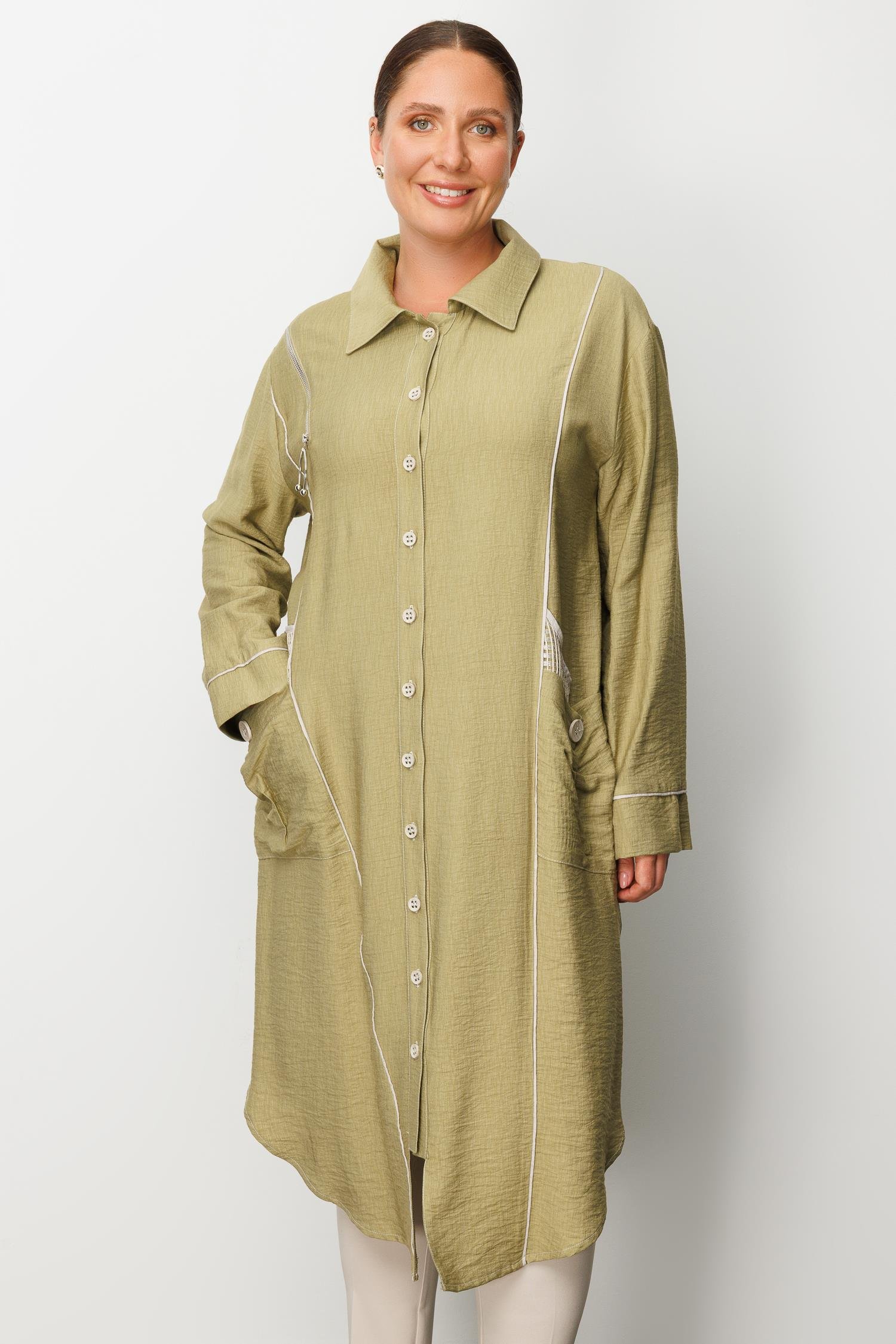 Modailgi  Biyeli Asimetrik File Detaylı Kap Haki