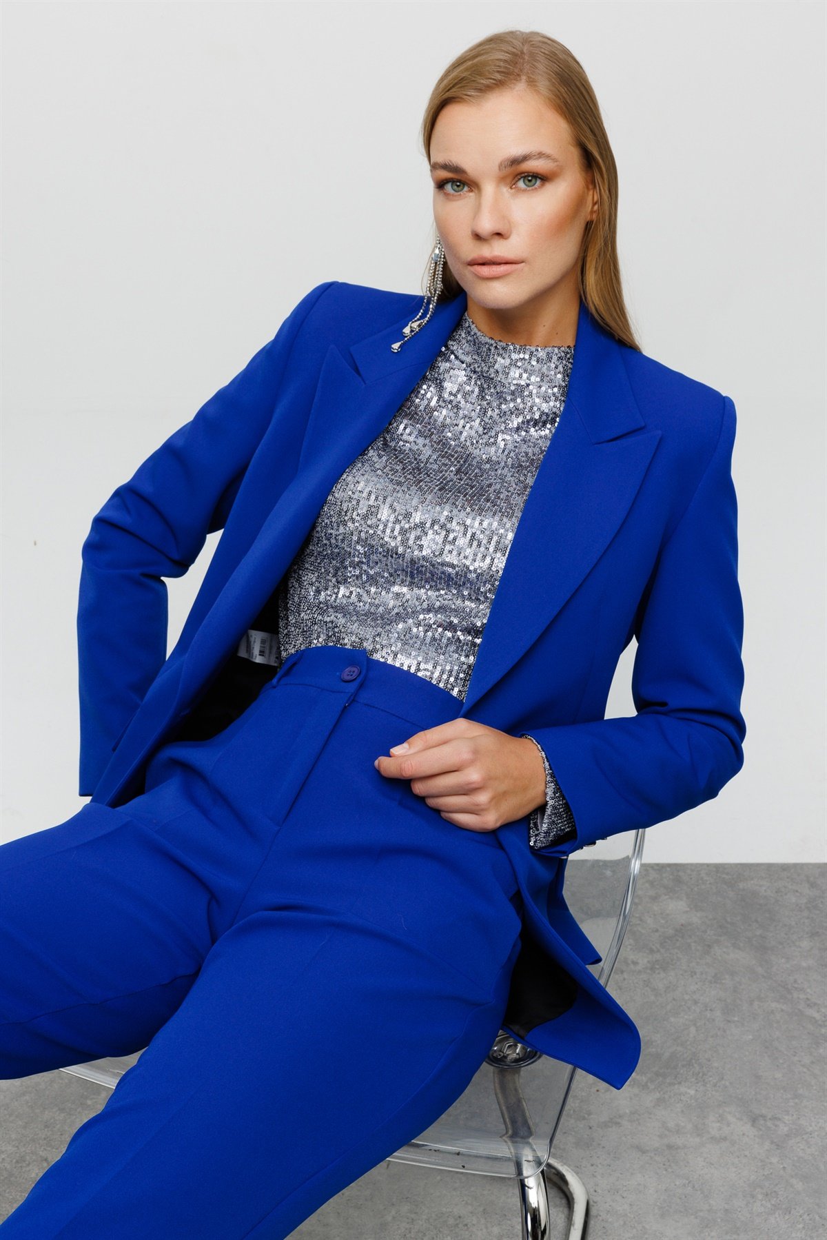 Modailgi  Blazer Tek Düğme Ceket Saks
