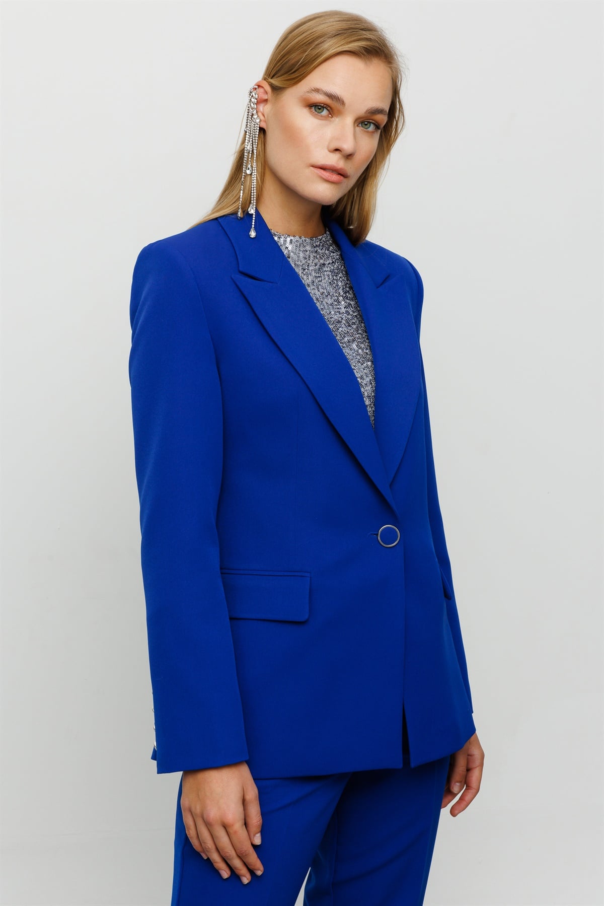 Modailgi  Blazer Tek Düğme Ceket Saks