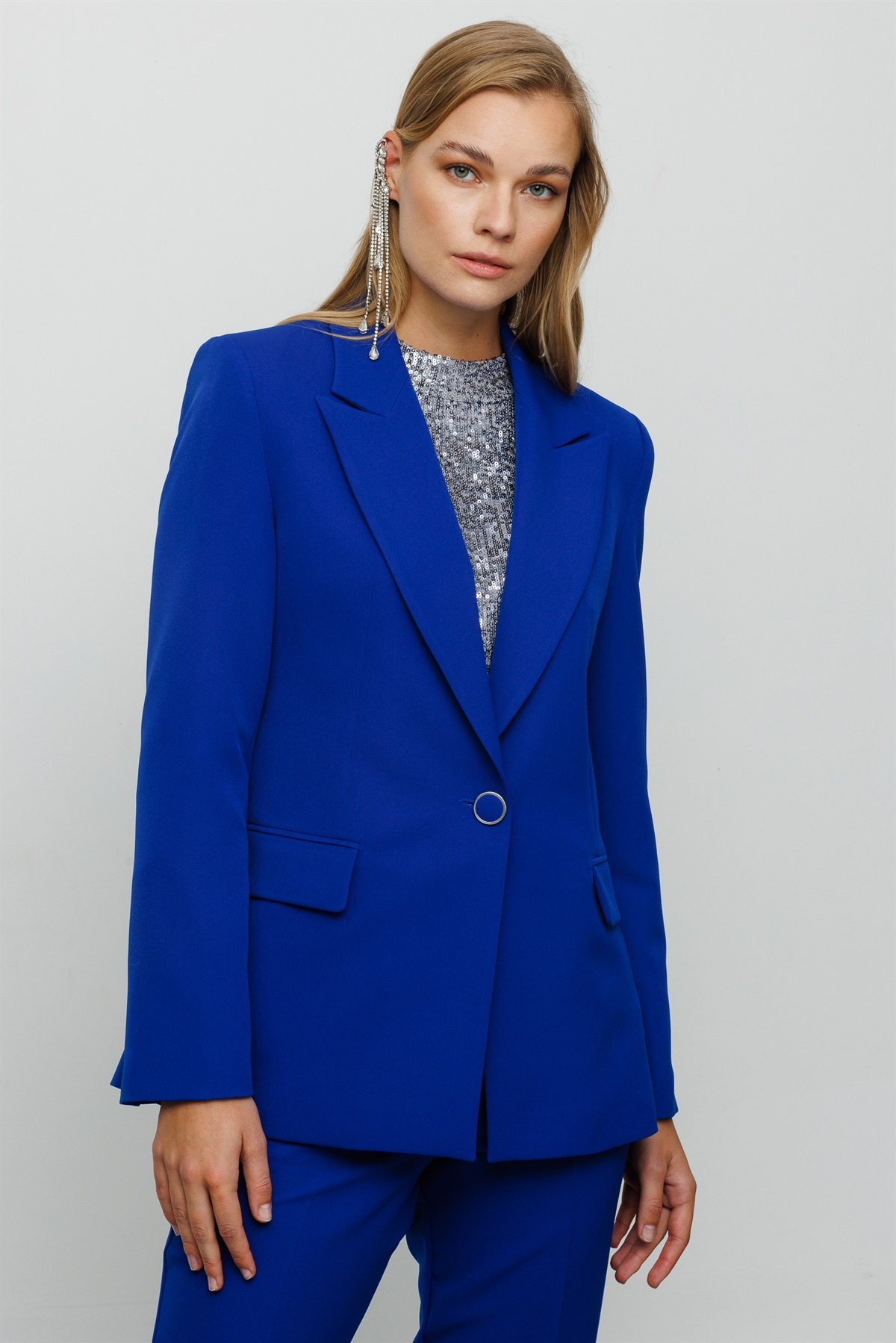 Modailgi  Blazer Tek Düğme Ceket Saks