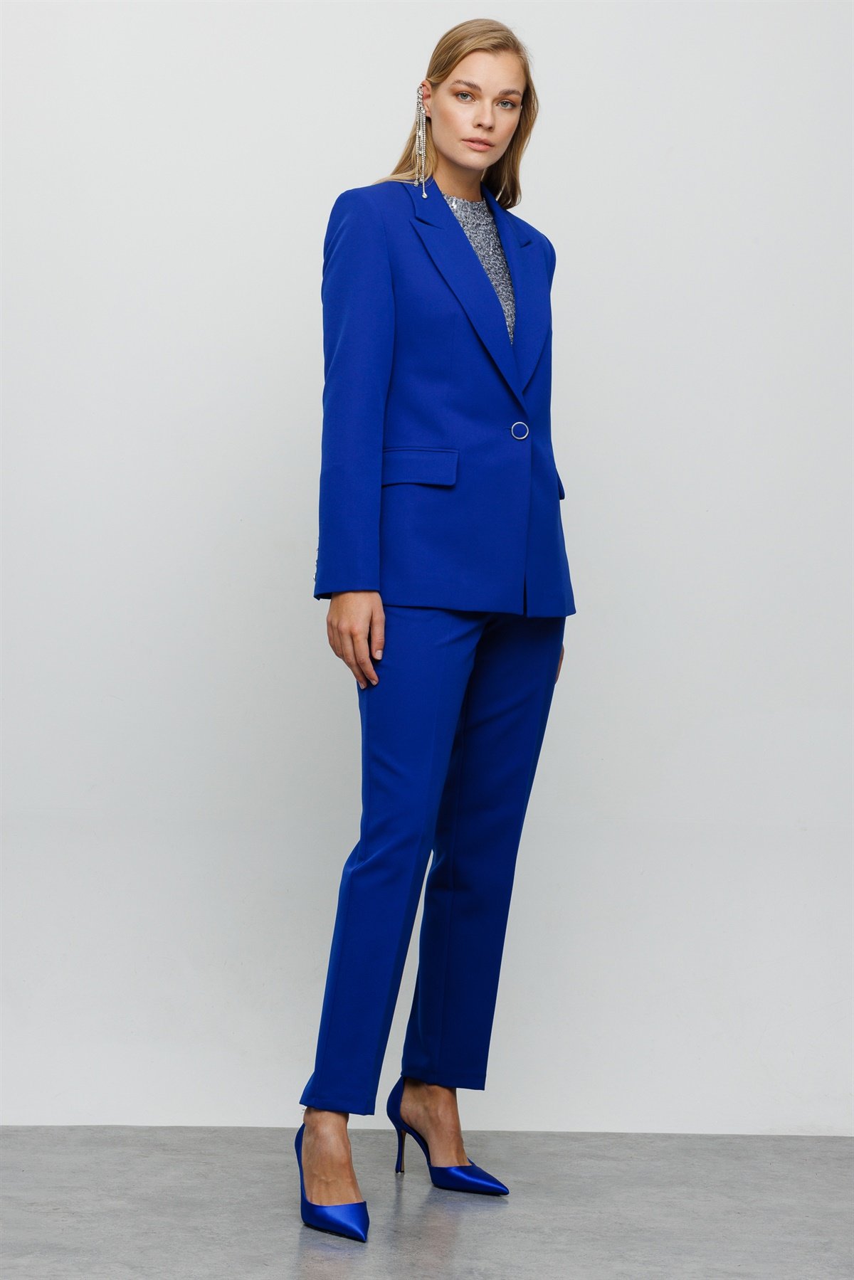 Modailgi  Blazer Tek Düğme Ceket Saks