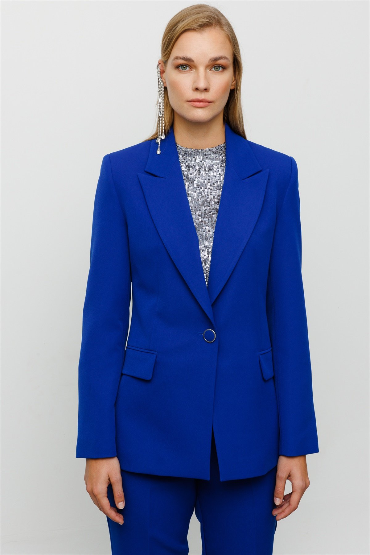 Modailgi  Blazer Tek Düğme Ceket Saks