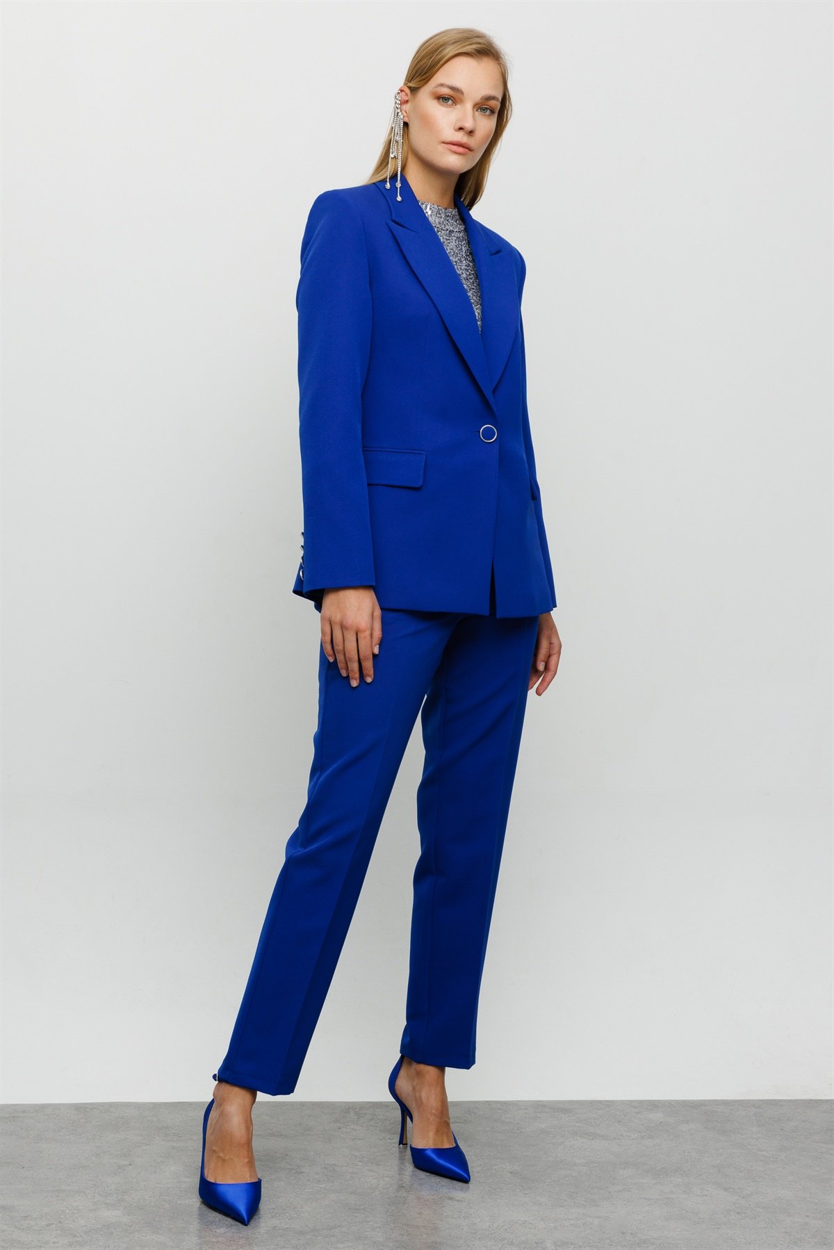 Modailgi  Blazer Tek Düğme Ceket Saks