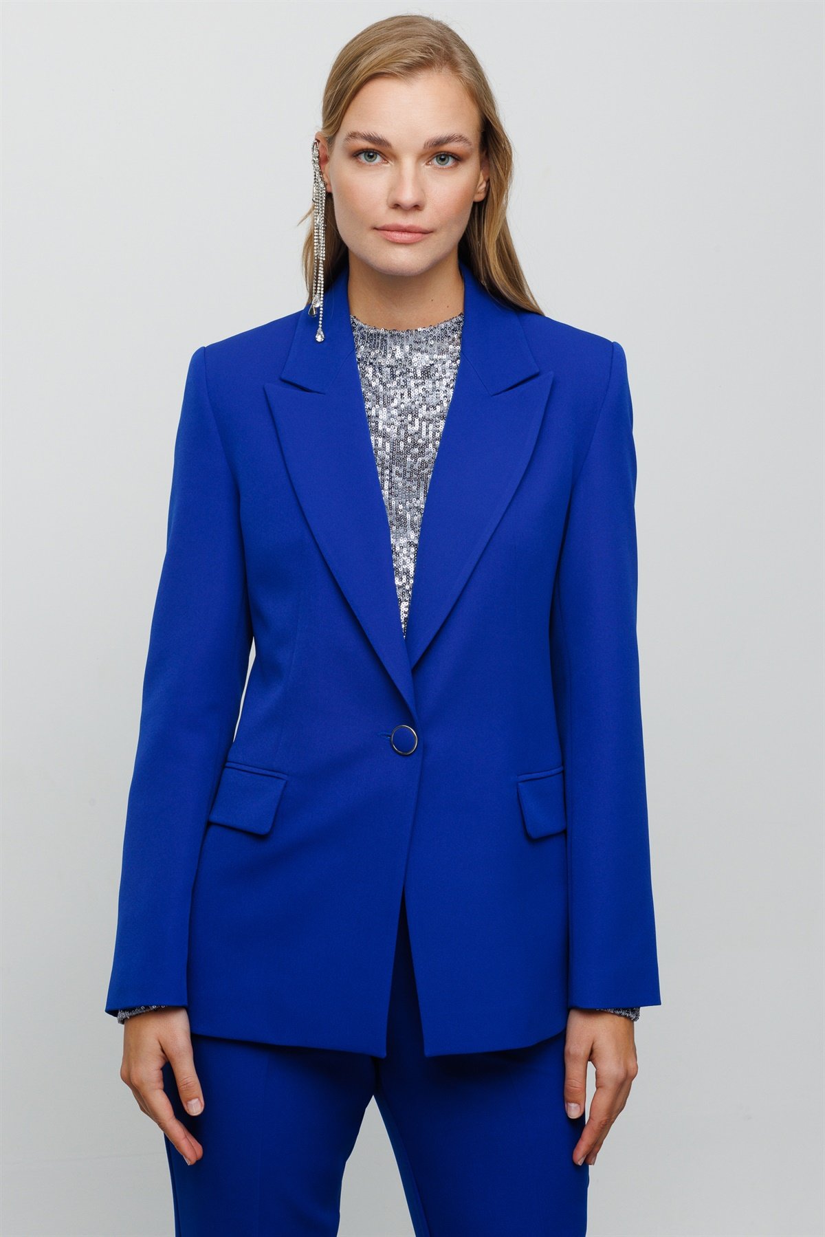 Modailgi  Blazer Tek Düğme Ceket Saks