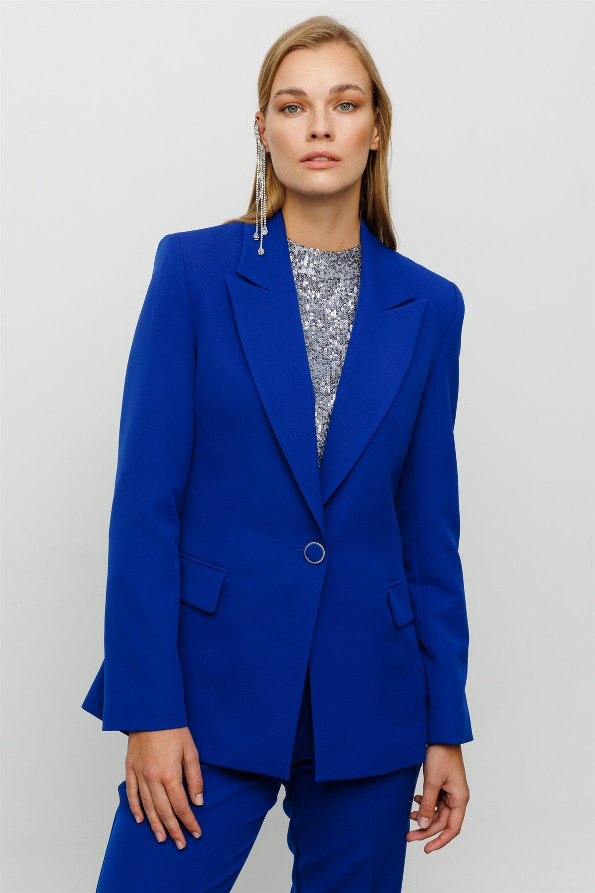 Modailgi  Blazer Tek Düğme Ceket Saks