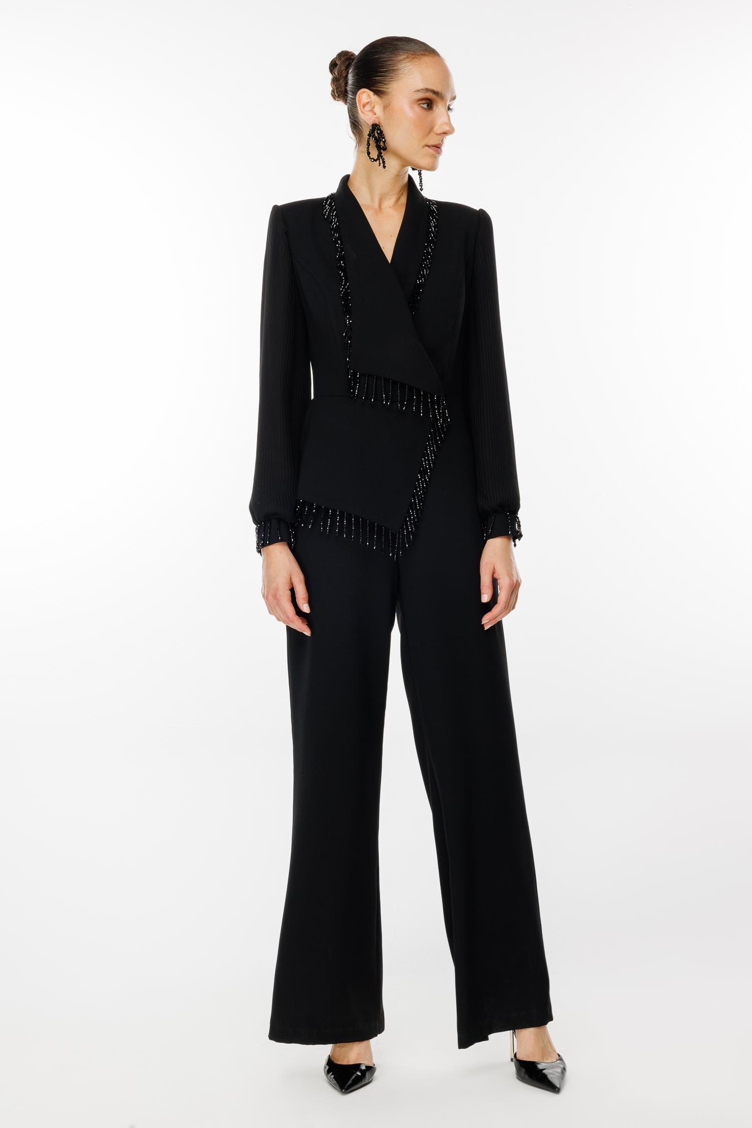 Modailgi  Boncuk Detaylı Tulum Siyah