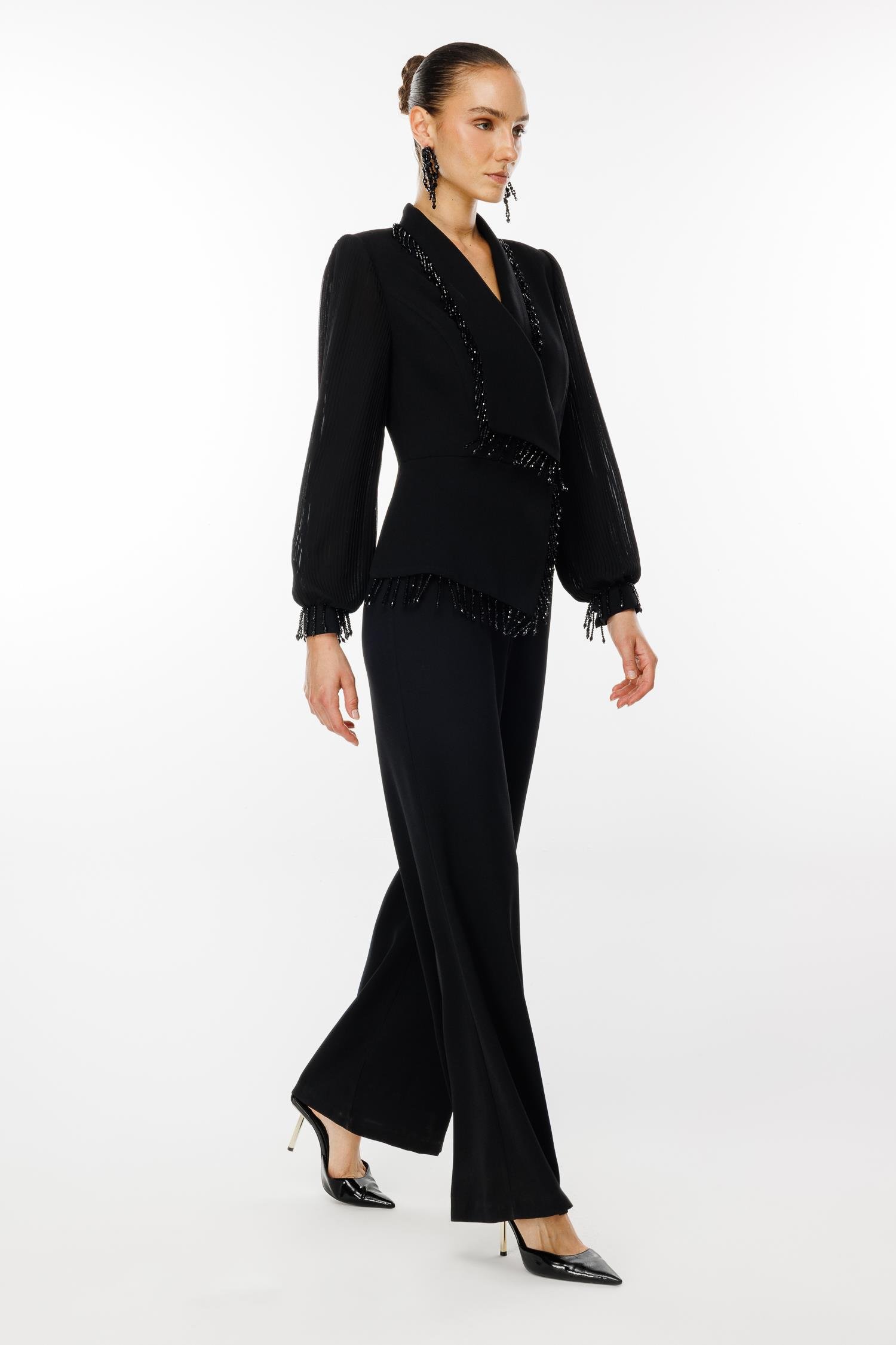 Modailgi  Boncuk Detaylı Tulum Siyah