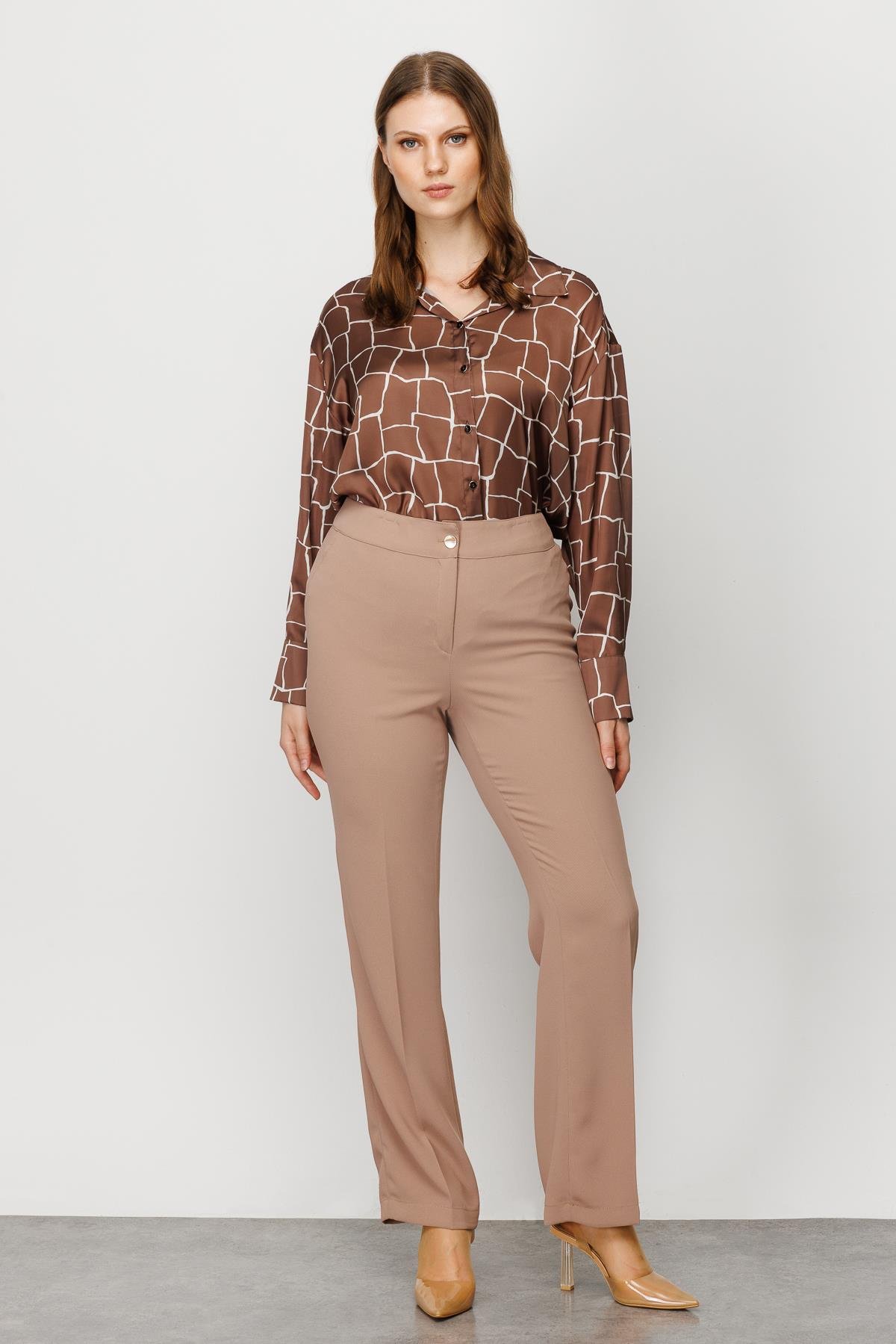 Modailgi  Boru Paça Takım Pantolon Camel