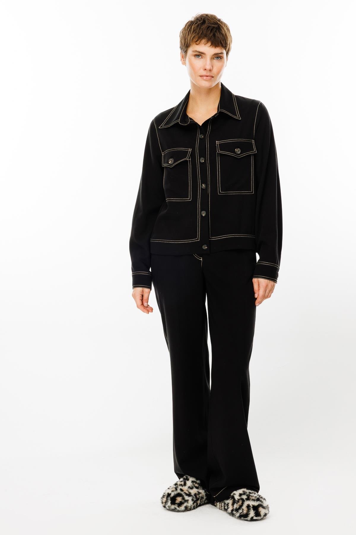 Modailgi  Büyük Cep Detaylı Kısa Mont Ceket Siyah