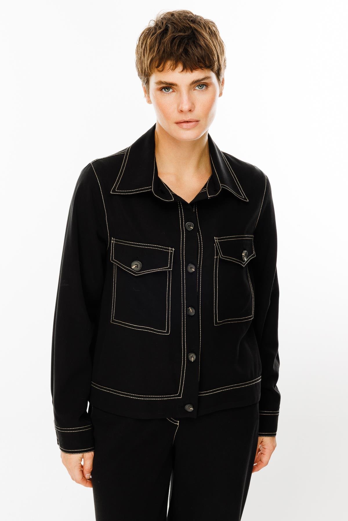 Modailgi  Büyük Cep Detaylı Kısa Mont Ceket Siyah