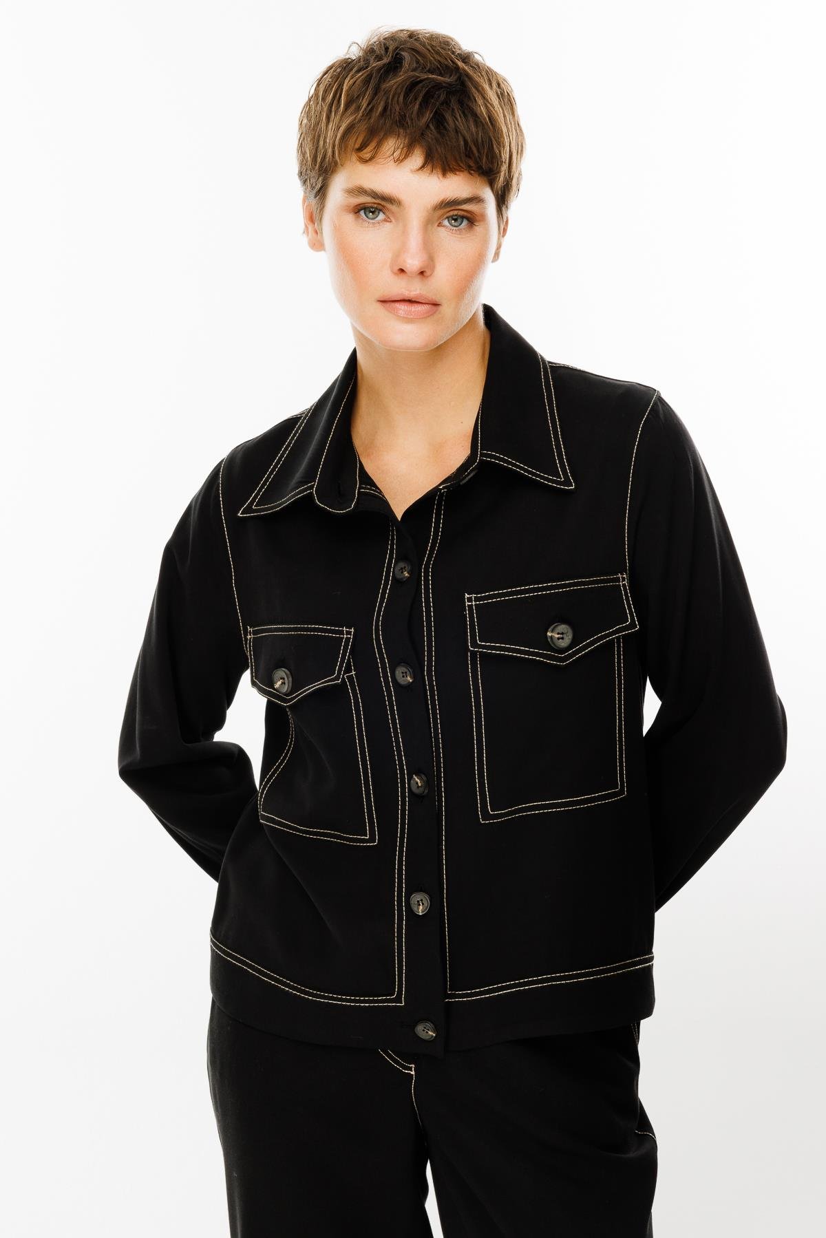 Modailgi  Büyük Cep Detaylı Kısa Mont Ceket Siyah