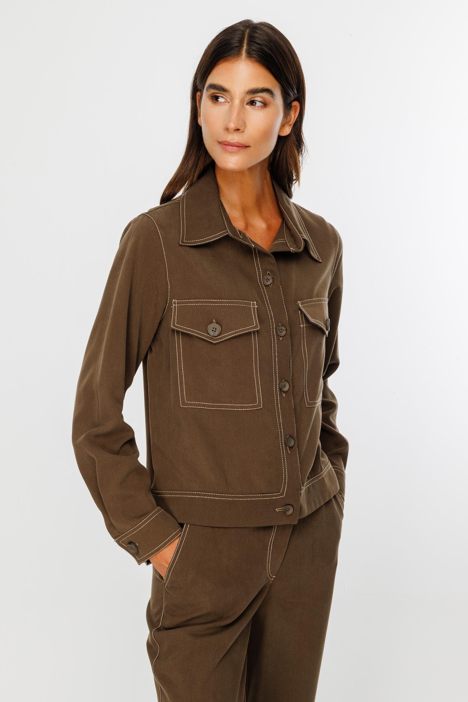 Modailgi  Büyük Cep Detaylı Kısa Mont Ceket Haki