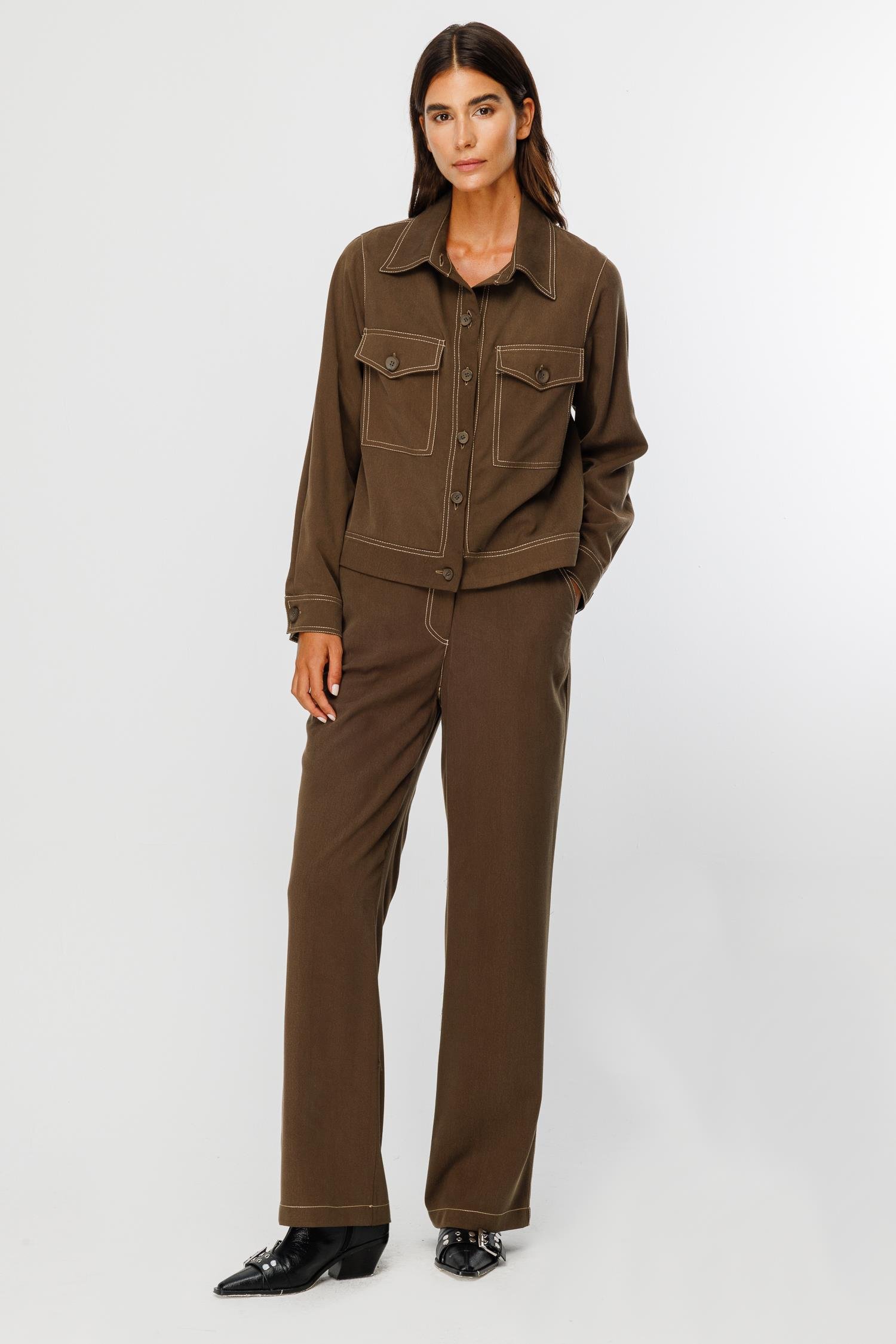 Modailgi  Büyük Cep Detaylı Kısa Mont Ceket Haki