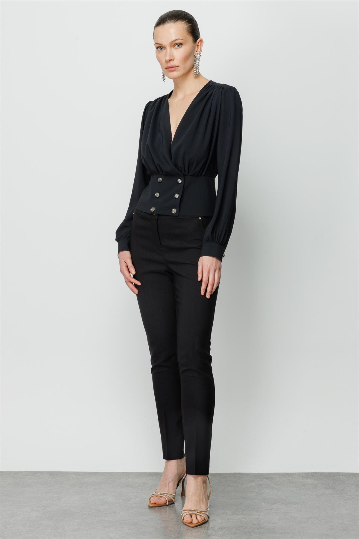 Modailgi  Büzgü Detaylı Crop Bluz Siyah